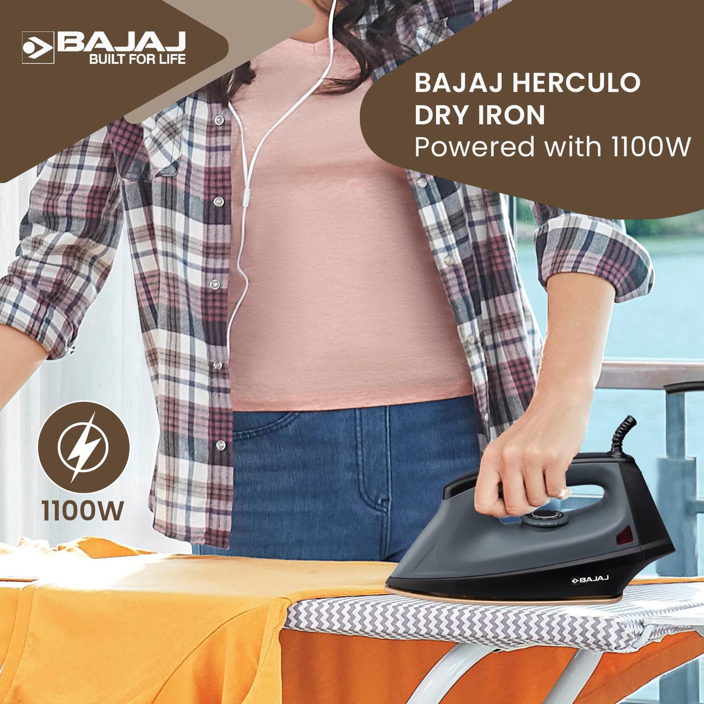 Bajaj Herculo Heavy Weight Dry Iron | 1100 W Heavy Weight Dry Iron | Duraglide Soleplate | Anti-Bacterial & Non-Stick Coating | 360 Degree Swivel Cord | 2-Yrs Warranty 【Black & Grey】
