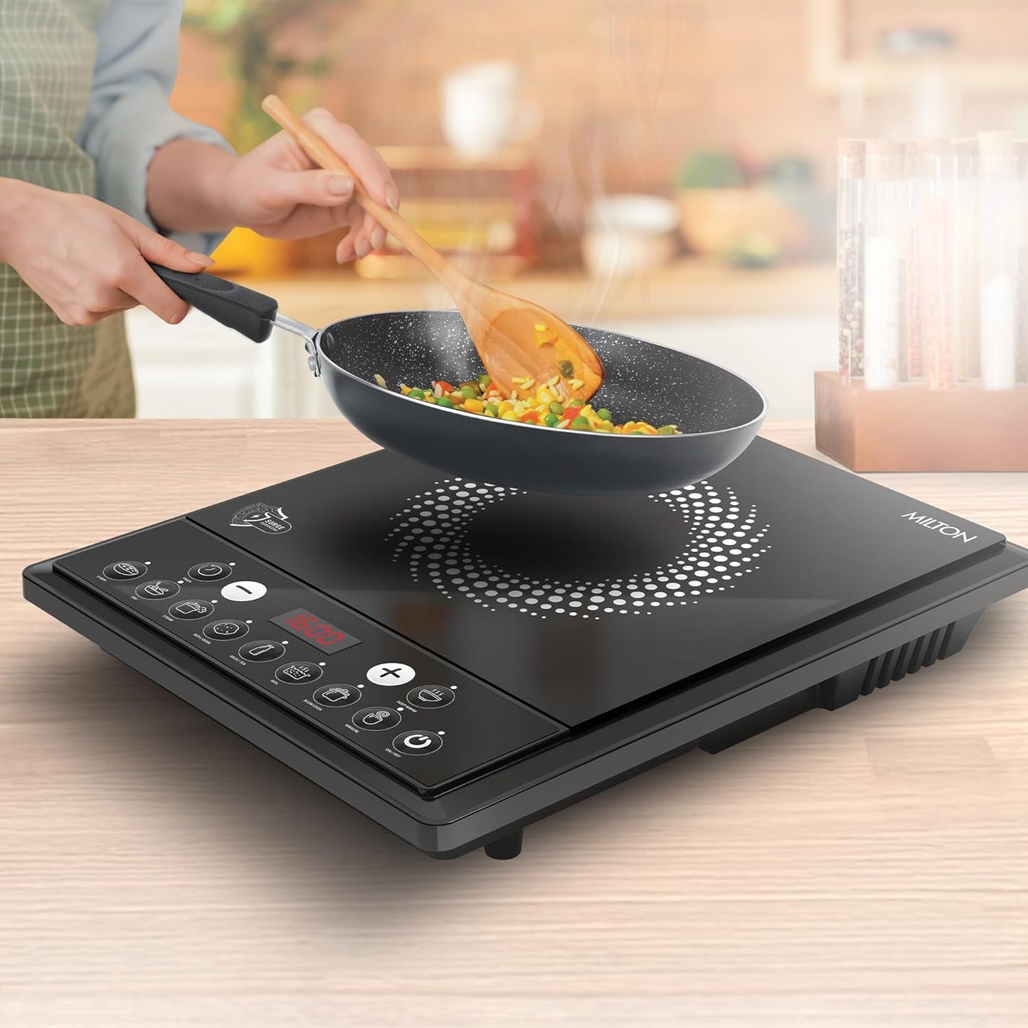 Milton Elio 21.0 Portable Induction Cooktop | LED Display Panel, 5KV Surge Protection I Timer & Preset Menu Functions | 2100 W Push Button| Fast Cooking | 3-Year Warranty on Coil