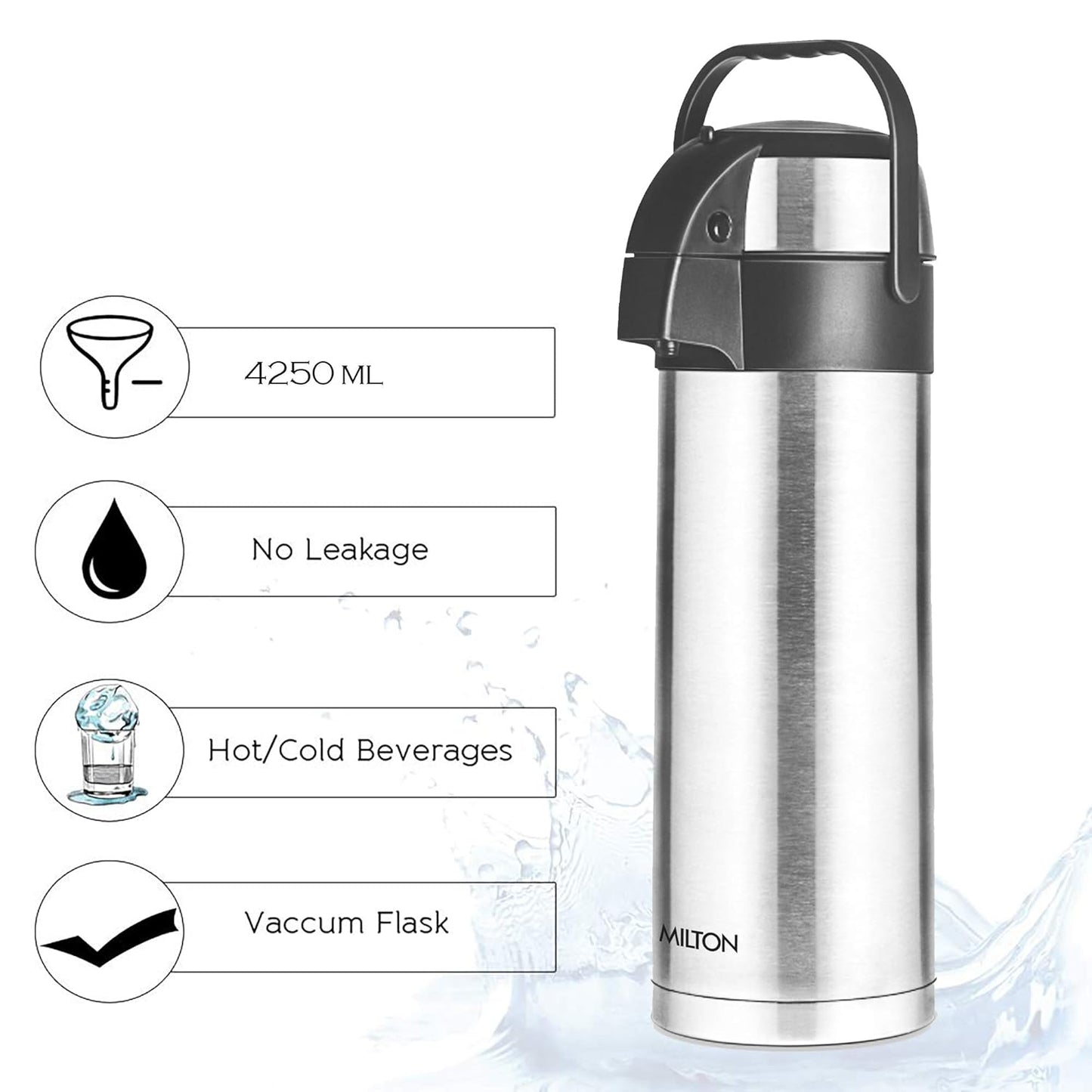 Milton Beverage Dispenser 4500 Stainless Steel for Serving Tea and Coffee, 4250 ml, Silver