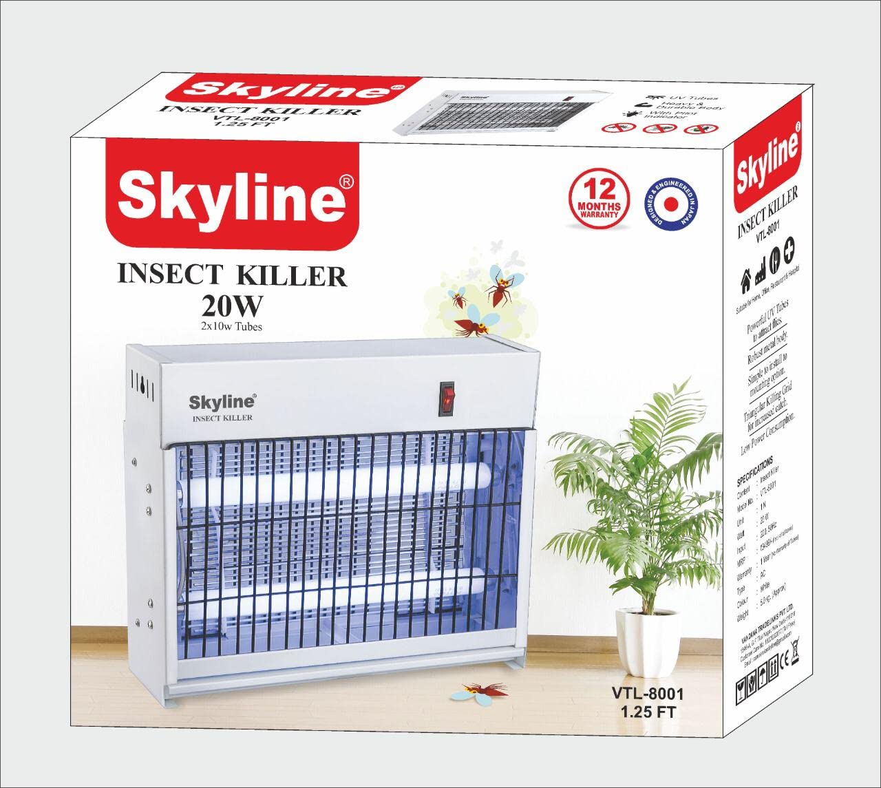 Skyline VTL 8001 20 Watt Automatic Electric Pest Control, Insect Killer Machine/Bug Zapper/Fly Catcher for Home Restaurants, Hotels & Offices,1.25 FT (Make in India)