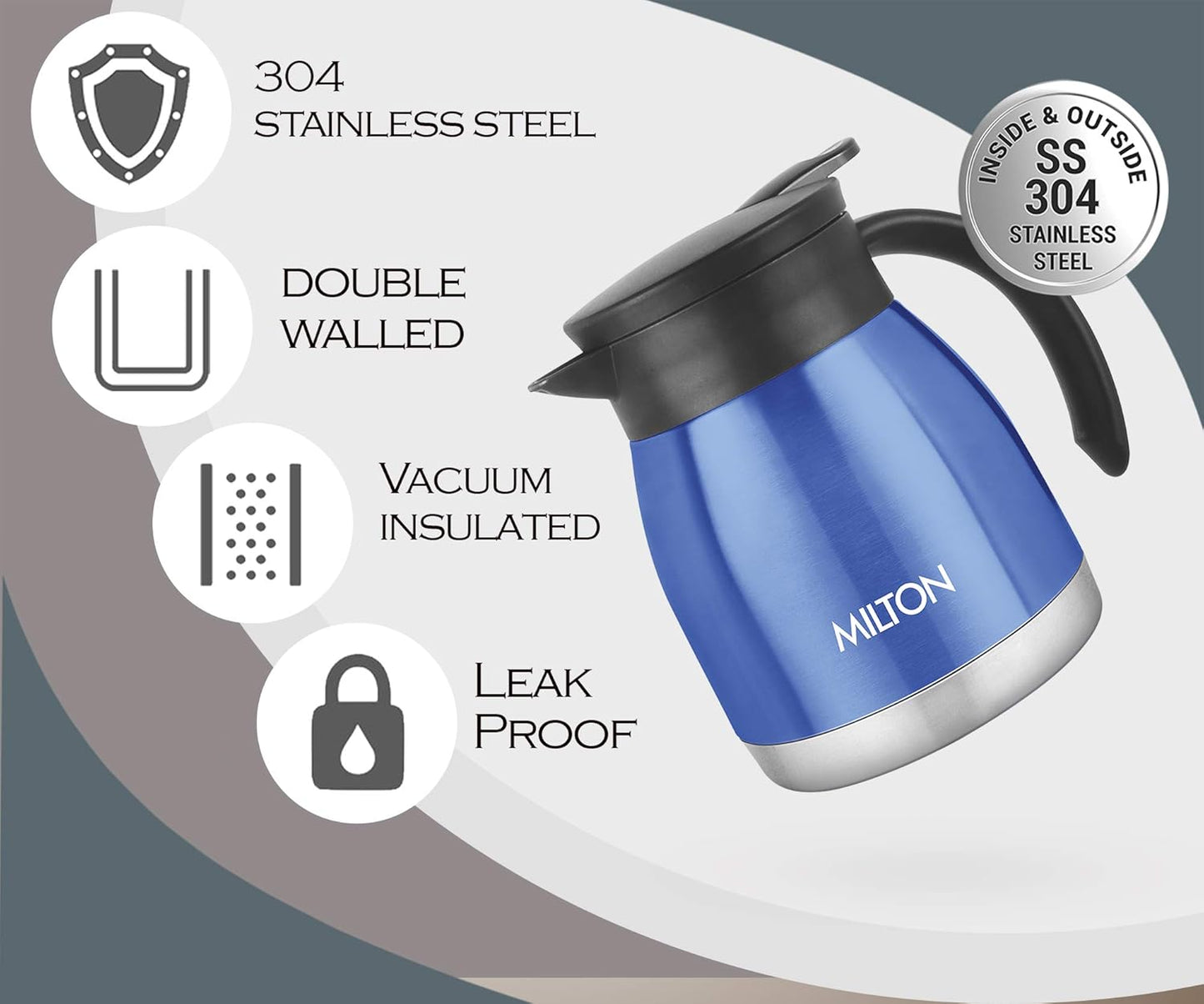 Milton Bistro 600 Thermosteel Carafe, 490 ml, Blue, Stainless Steel