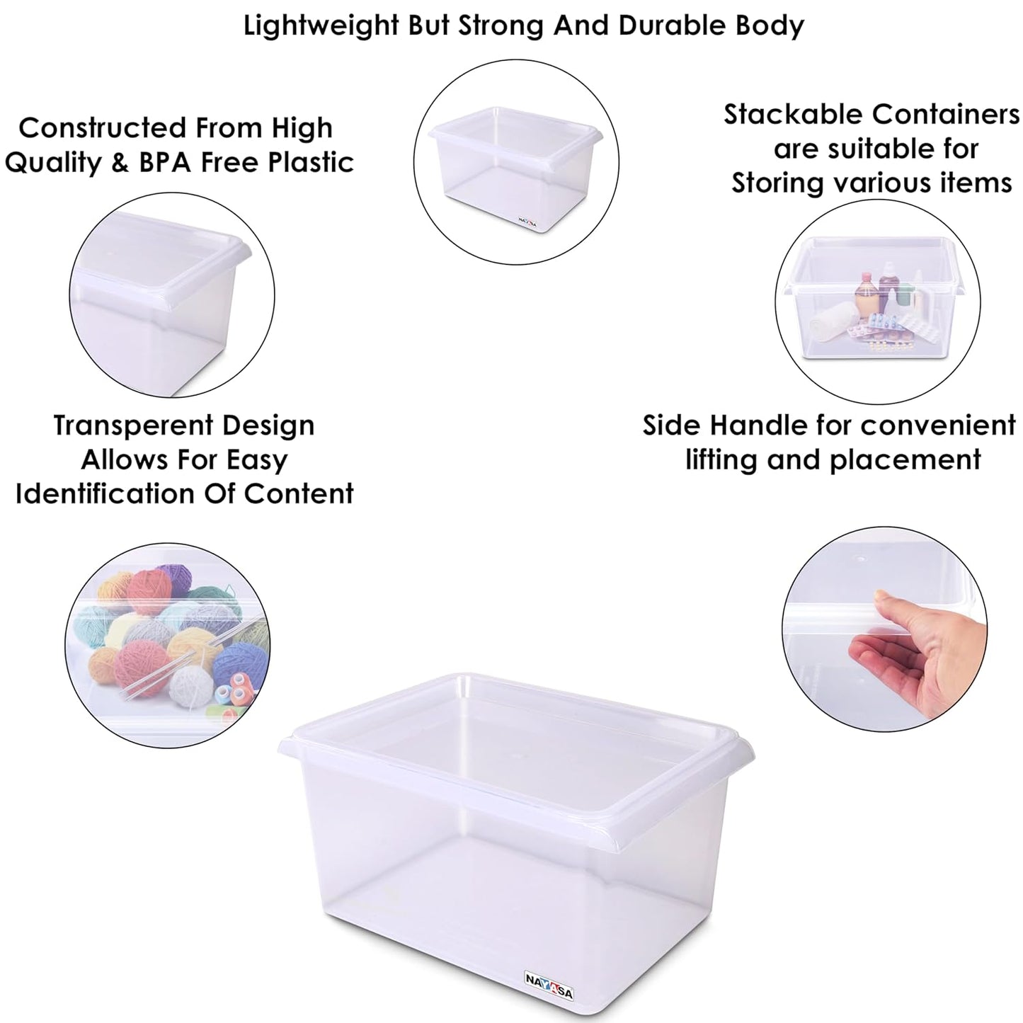 Nayasa Stack N Store Set Of 2 | 5 Ltrs | Plastic Storage Boxes With Lid | Side Handle | Stackable Boxes | Can Be Used For Multipurpose Storage | Strong And Durable Quality | Clear
