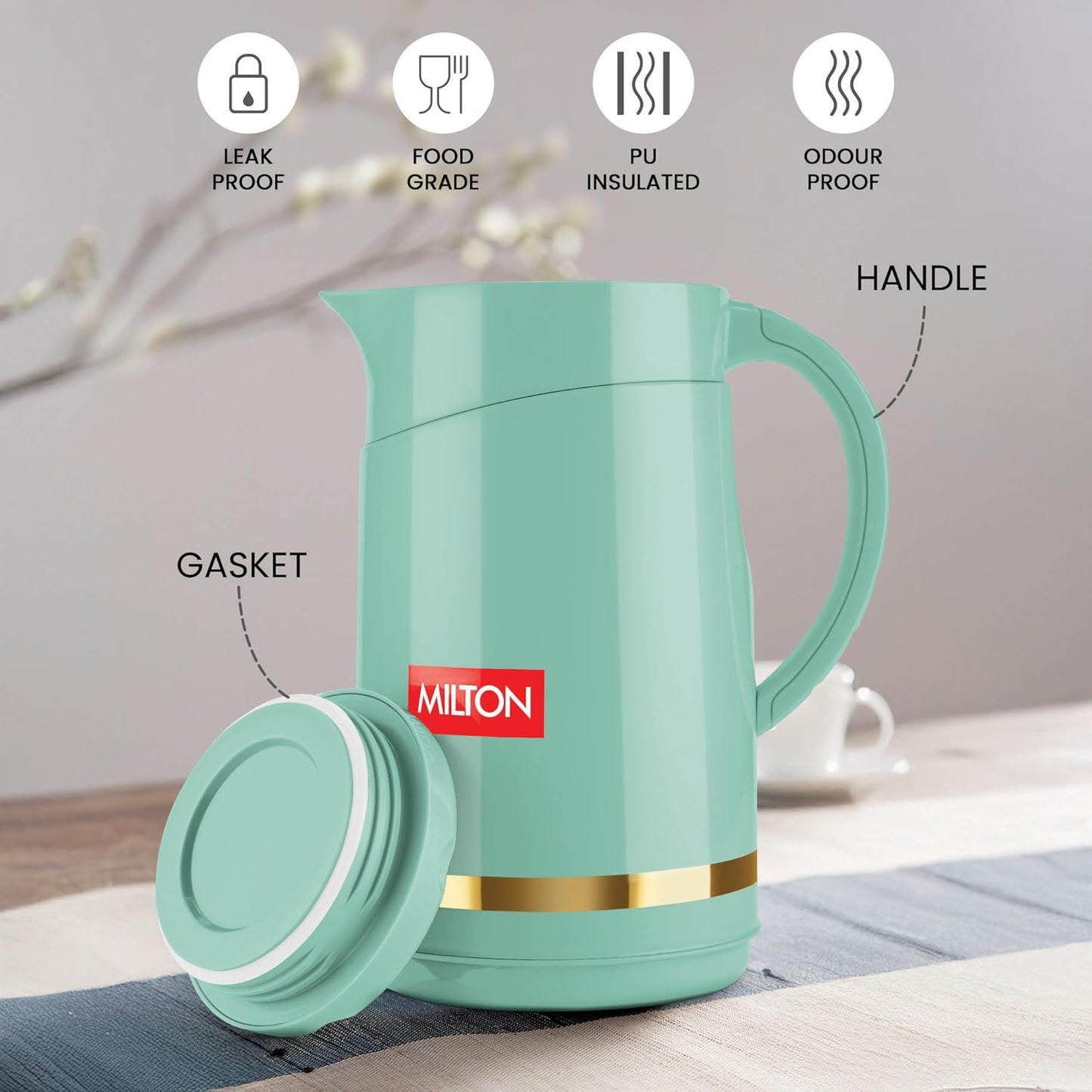 Milton Renova 750 Water Jug, PU Insulated Inner Stainless Steel Hot & Cold Jug, BPA Free, Leak Proof, 750 ml, Light Green, Ideal for Tea, Coffee, Water, Hot Beverages