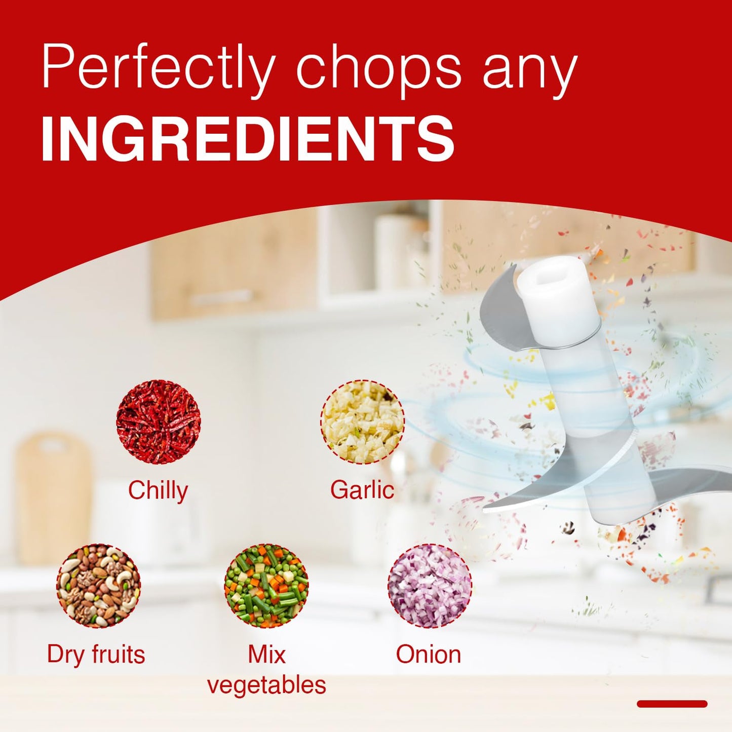 Pigeon Zoom Electric Rechargeable Chopper 250 ml, Portable with 3 Stainless Steel Blades for Effortlessly Chopping Vegetables and Fruits - Assorted Colours