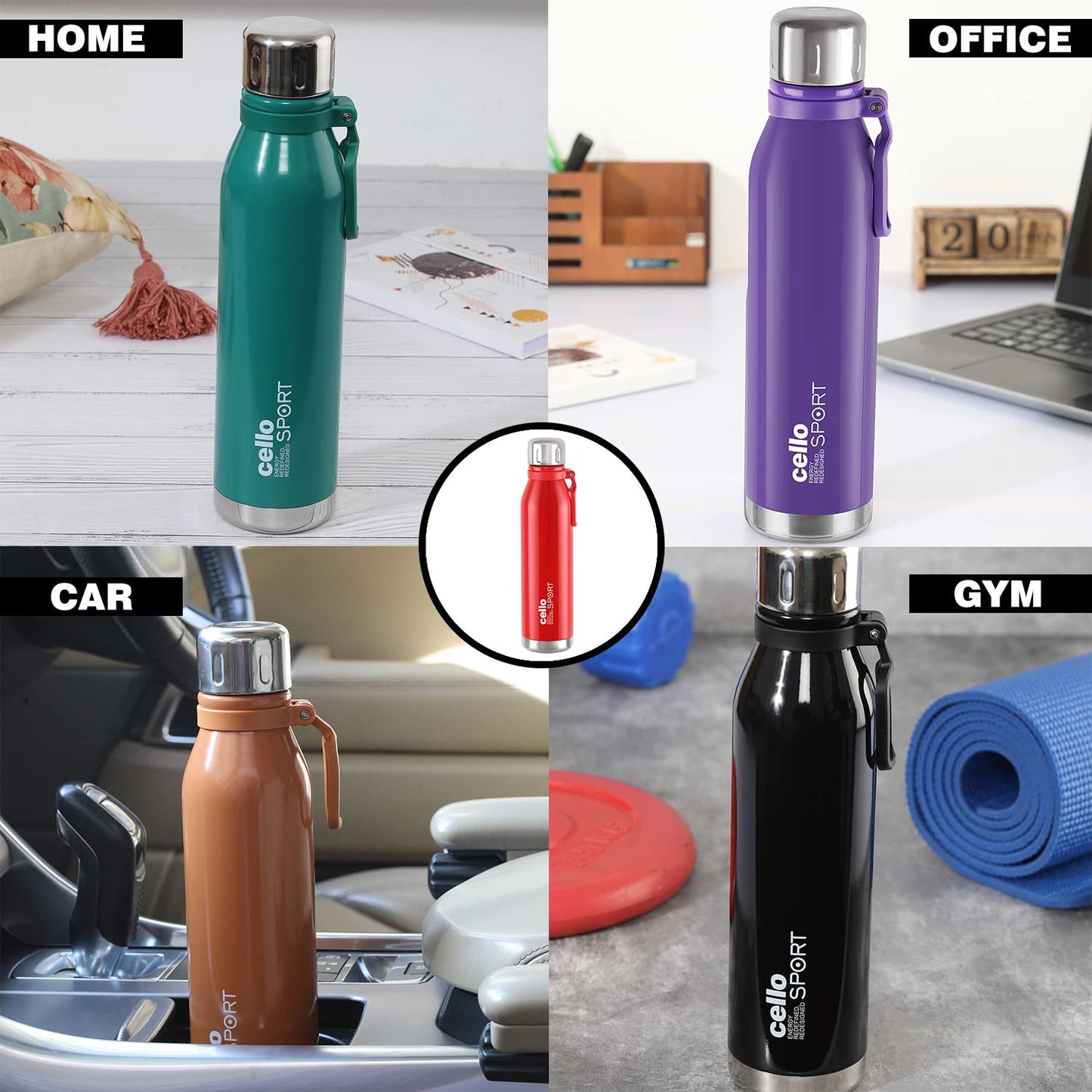 Cello Bentley Stainless Steel Flask, 800ml, Red | 24 Hours Hot and Cold Thermoflask | Leak Proof & Screw Top Lid | Ideal for Office, Gym, Home, Kitchen, Hiking, Trekking, Travel Bottle