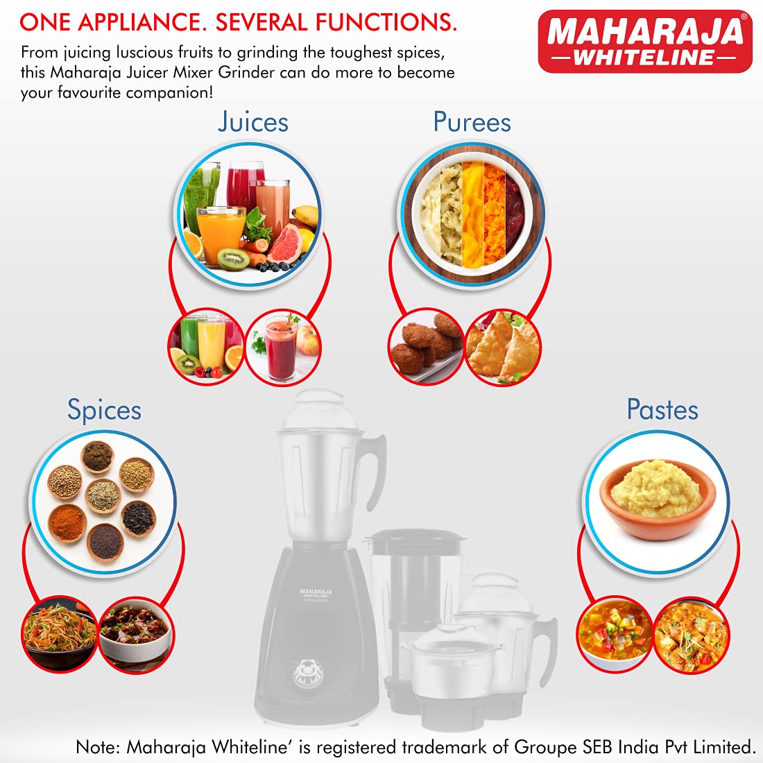 Maharaja Whiteline Turbo Prime Elite 750W Elite Mixer Grinder, Black