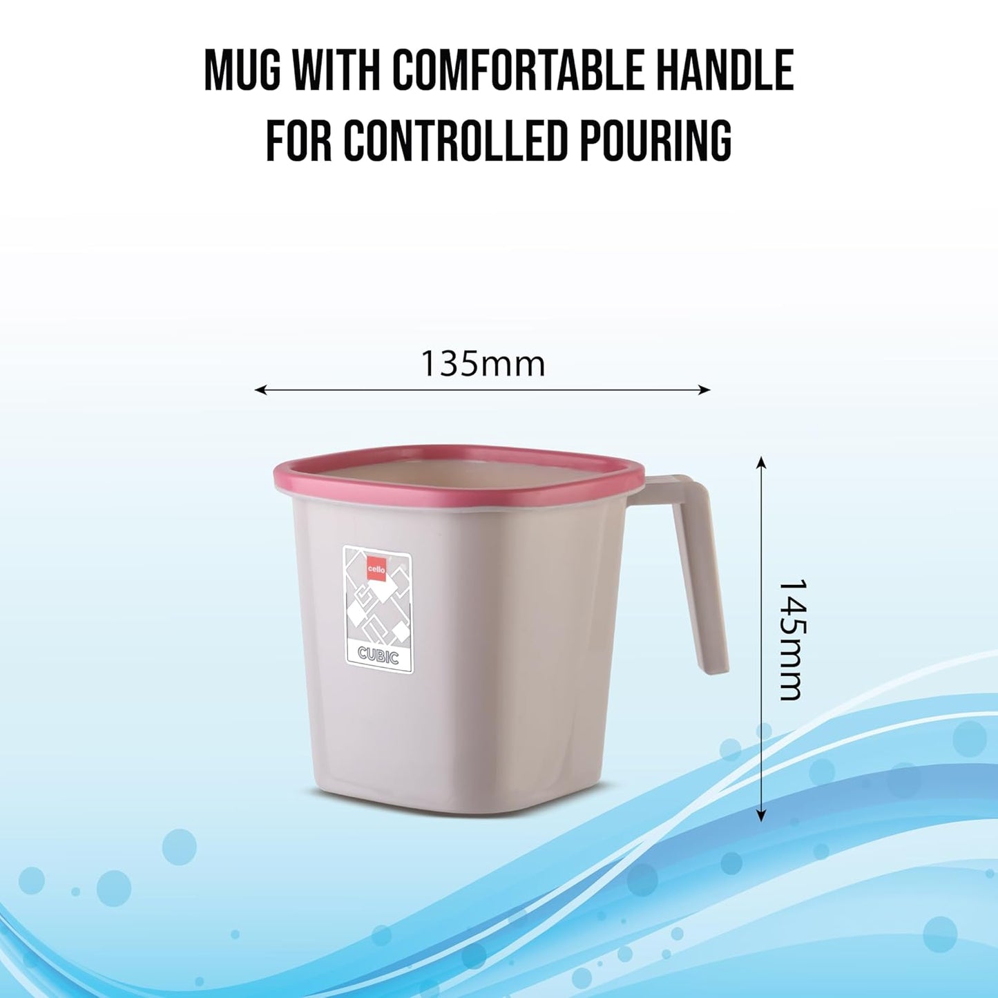 Cello Cubic Bathroom Set | Sturdy and Durable | Cubic Set (Bucket 18 L + Stool + Mug 1.5 L) | Lightweight and Rigid | Easy to Clean and Attractive Design | Set of 3 | Pink