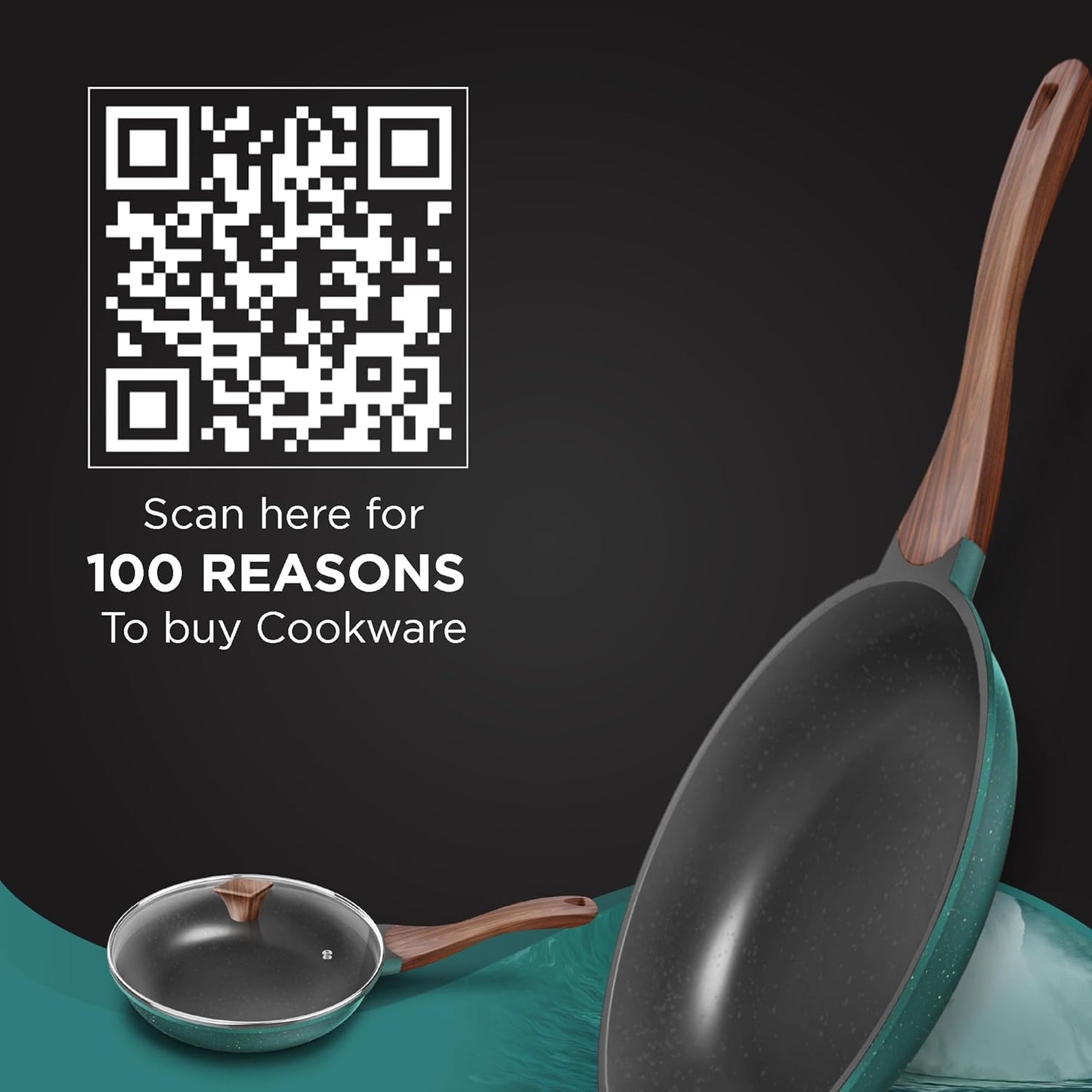 Preethi Artistic Collection Die Cast Non Stick Fry Pan, 24 cm,with Glass Lid, 5 Star Non Stick Effect, Cook & Serve, Ocean Green