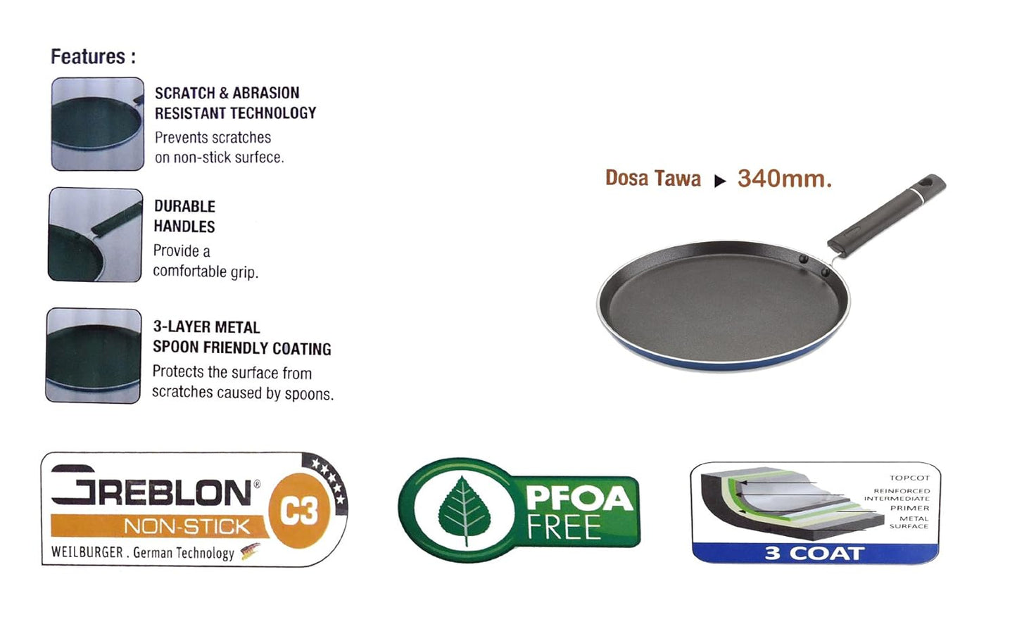 Vikas Aluminium Tawa, 340 mm, Grey, 1 Piece