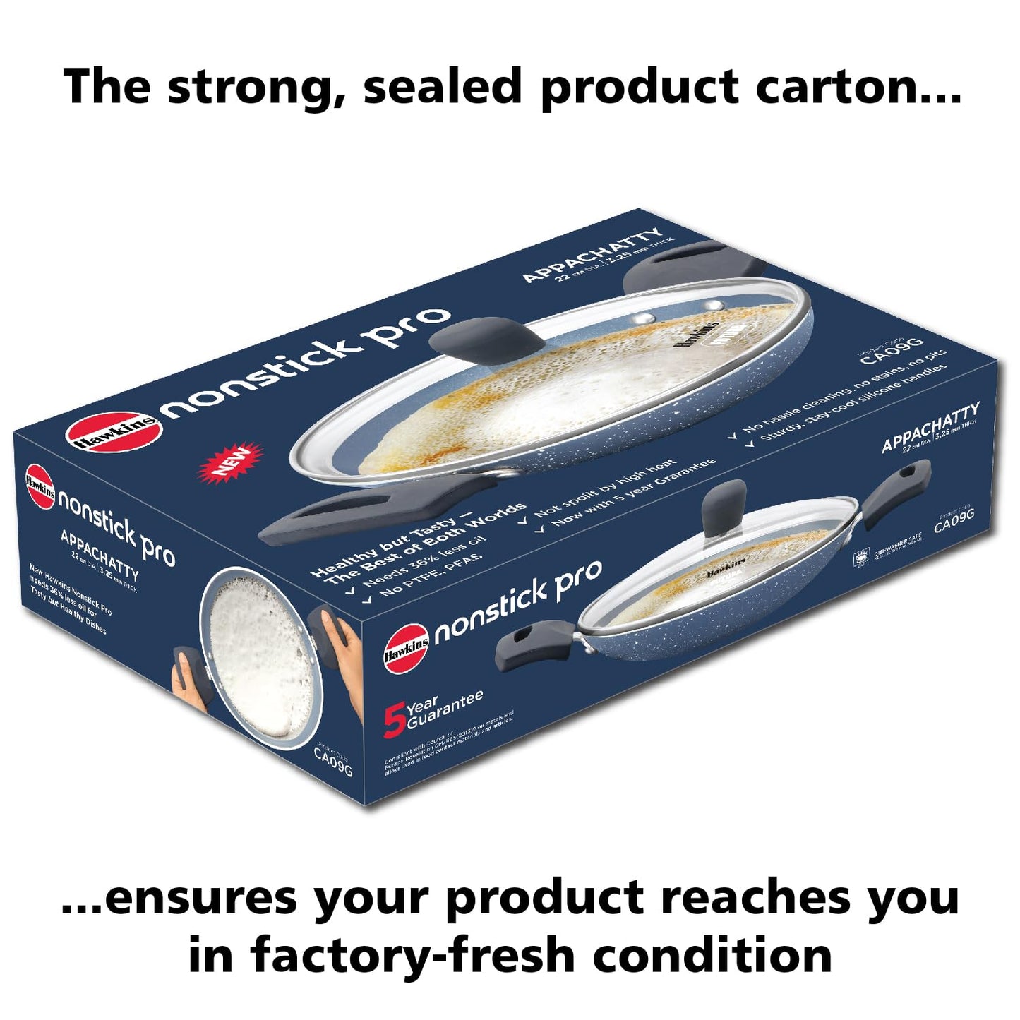 Hawkins Nonstick Pro 0.9 Litre Appachatty, Mini Kadhai, Appachatti, Appachetty, Appam Pot Maker, Deep Fry Pan with Glass Lid, Granite Kadai (CA09G)