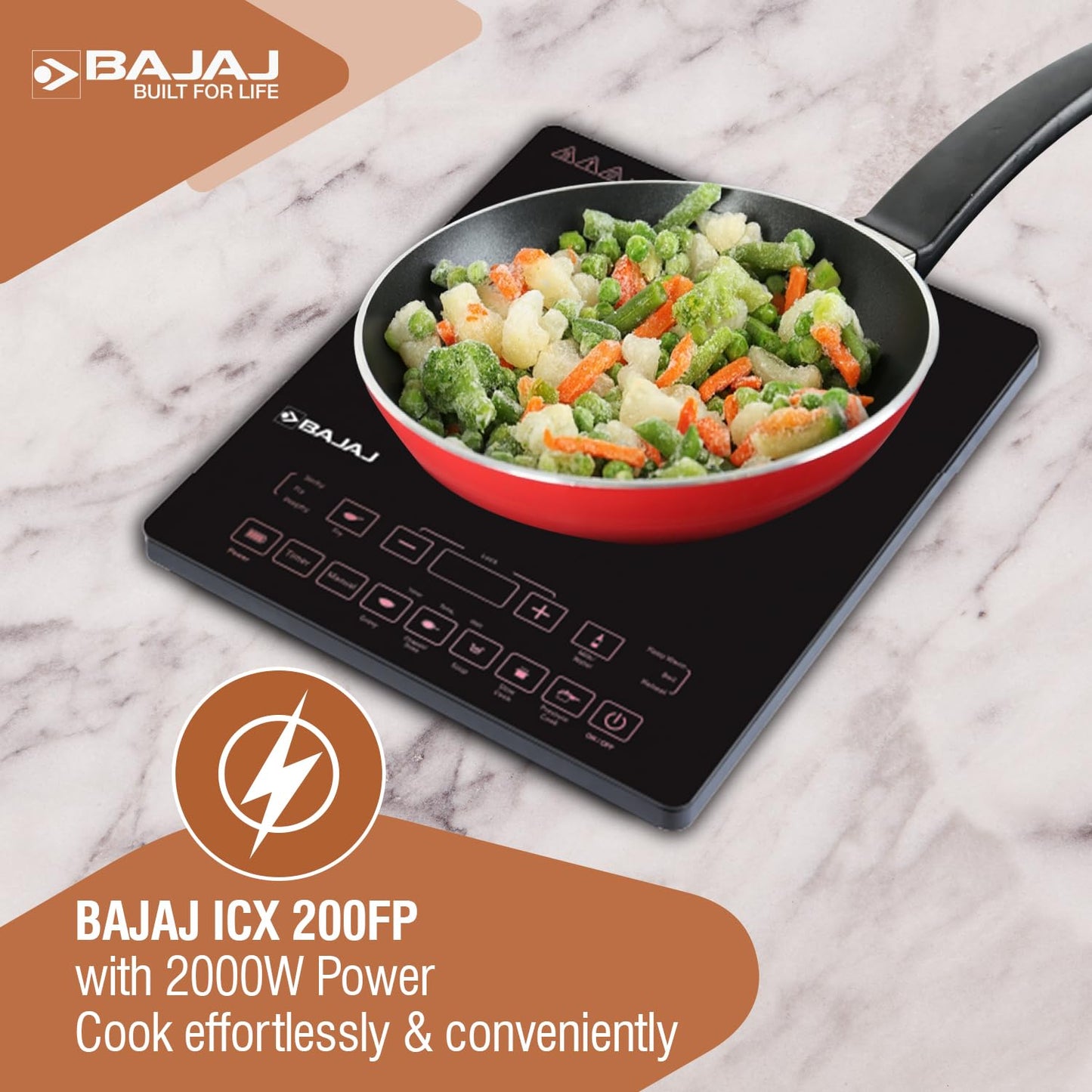 Bajaj ICX 200FP 2000 W Induction Cooktop | 7 Pre-Set Menus | Digital Display | Cool Touch Surface | 1 Year Warranty 【Black 】