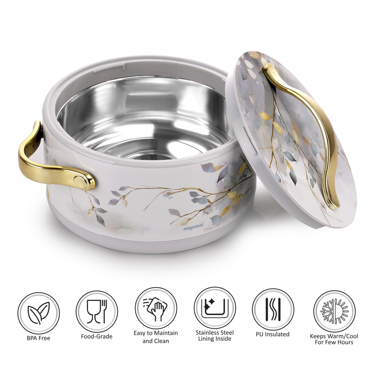 Nayasa Bethany Insulated Inner Stainless Steel Casserole- 2000 ML | Serving Bowl with Lid | Hot Pot for Kitchen | Roti Box | Grey