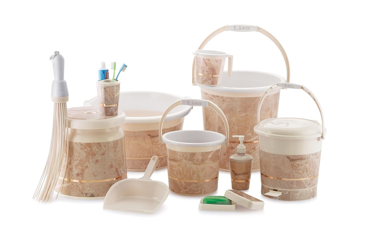 Liza Orry - 11 pcs Bathroom Accessories Set Plastic Bath Set Bathroom 20 LTR. Bucket, 1 LTR. Mug Combo Set for Home Bathroom Set. (Assorted Colours)