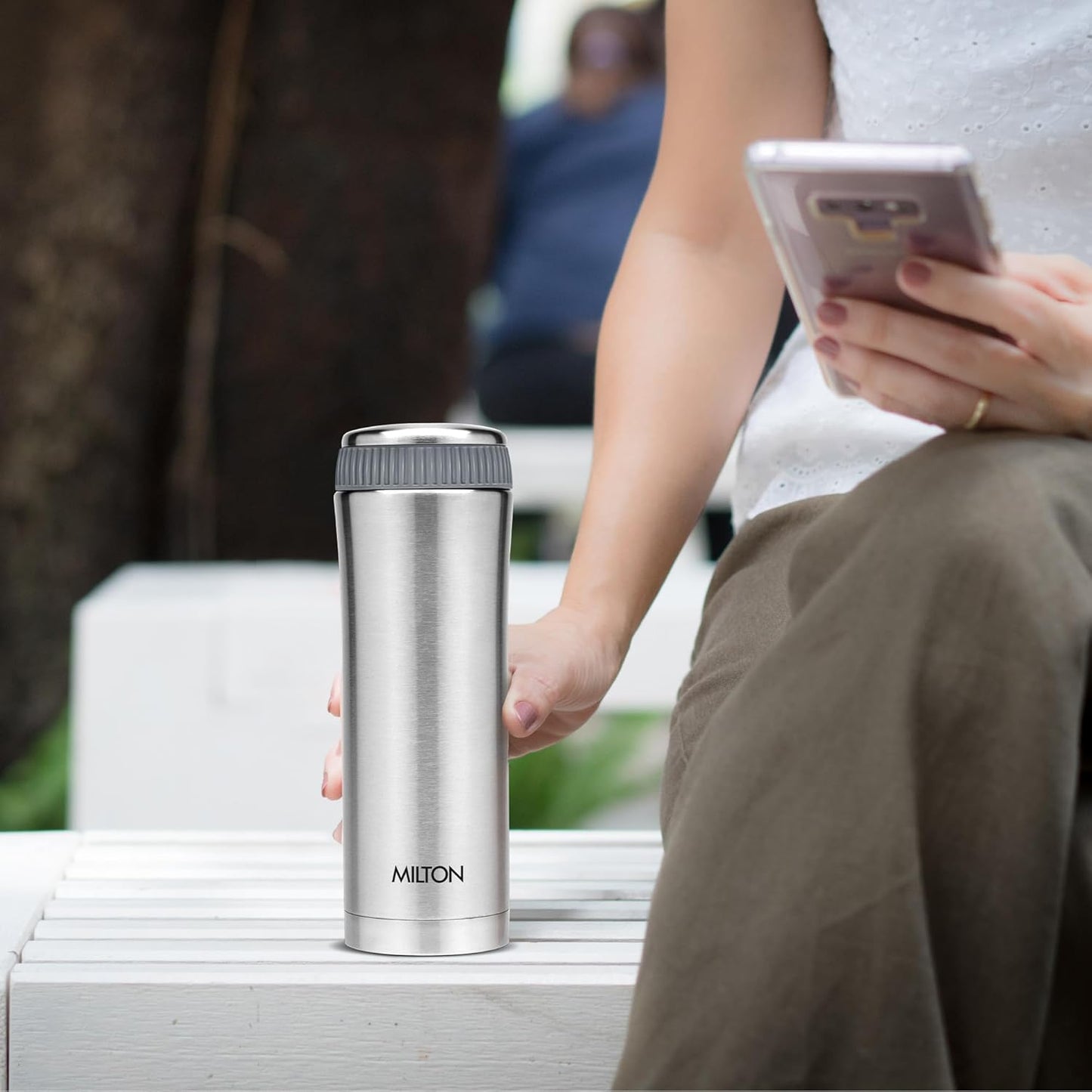 Milton Optima 350 Thermosteel Hot and Cold Flask, 340 ml, Silver | Vacuum Insulated | Rust Proof | Leak Proof | Tea | Coffee | Juice