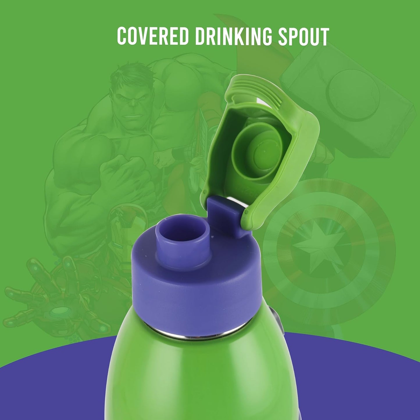 CELLO Kidzbee Uranus 900 Hulk Smash Water Bottle, 680ml, Purple | PU Insulation | 3D Touch & Feel Design School Bottle | Picnic Bottle | Leak Proof | Mix Designs - AssortedKids Bottle | Easy to Carry |