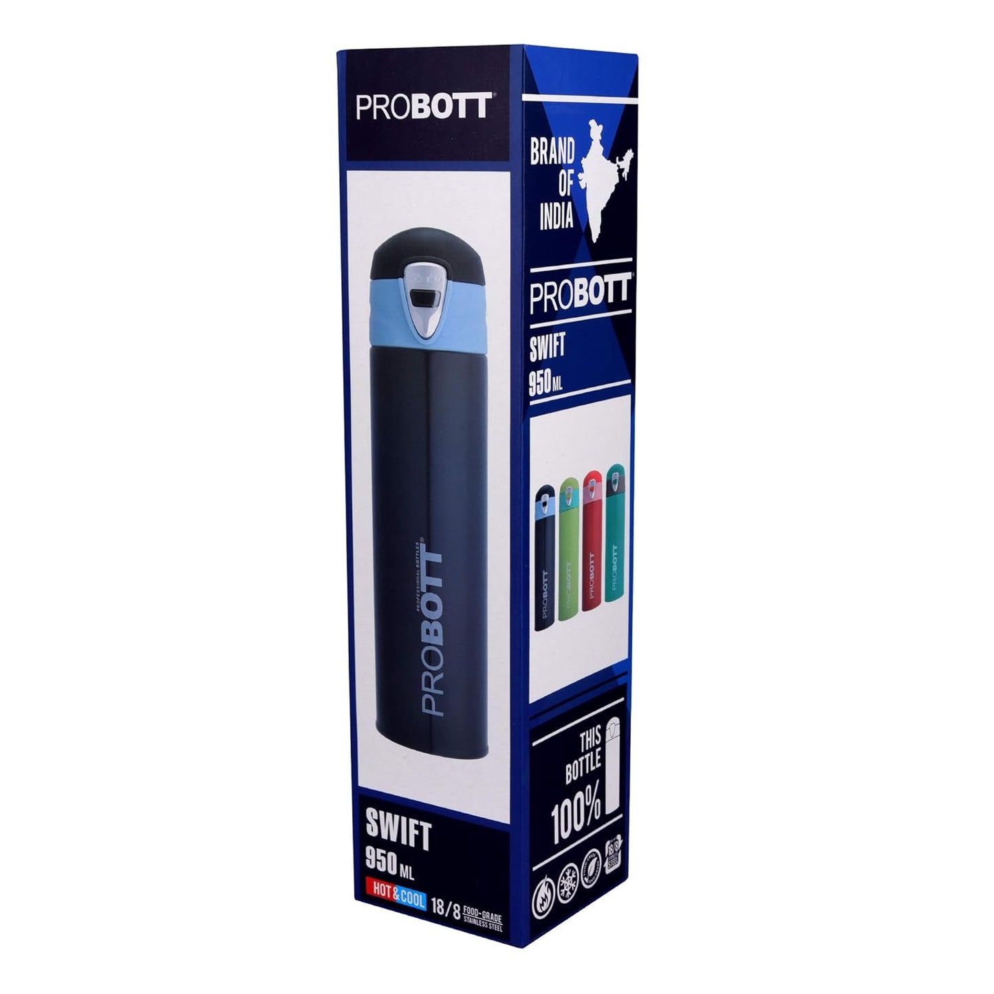 Probott Swift 950ml Thermoses Vacuum Insulated Flask Bottle, Stainless Steel Water Bottles, Red | Wide Mouth | Flip Top Cap | Hot and Cold | Leak Proof | Water | Tea | Coffee | Office | Travel