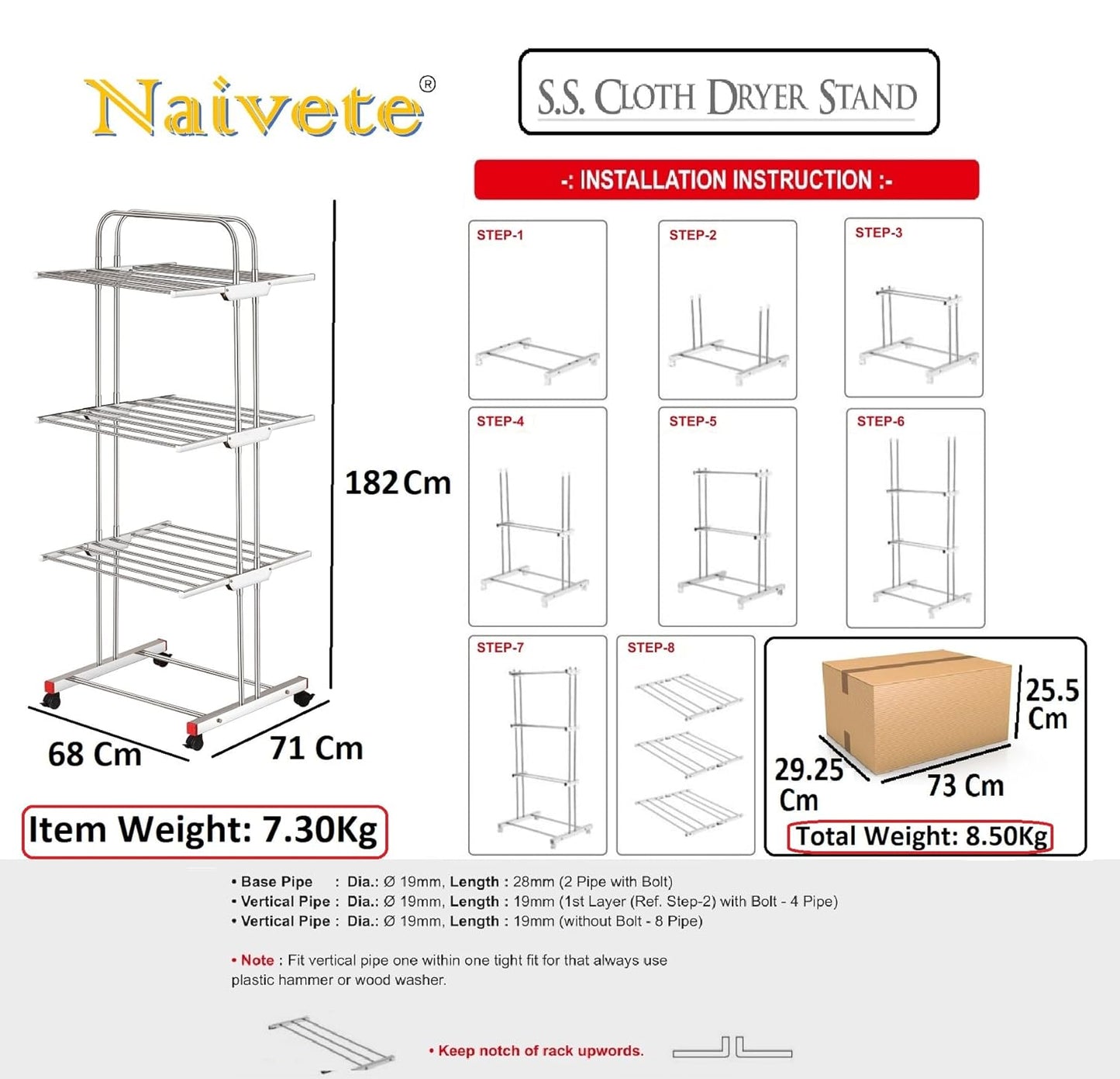 Stainless Steel Folding Extra Large 3 Tier Bedroom Outdoor Clothes Drying Rack Airer Laundry Dryer Rack Floor Standing Clothes Hangers with Wheels Cloth Shoes Hanger