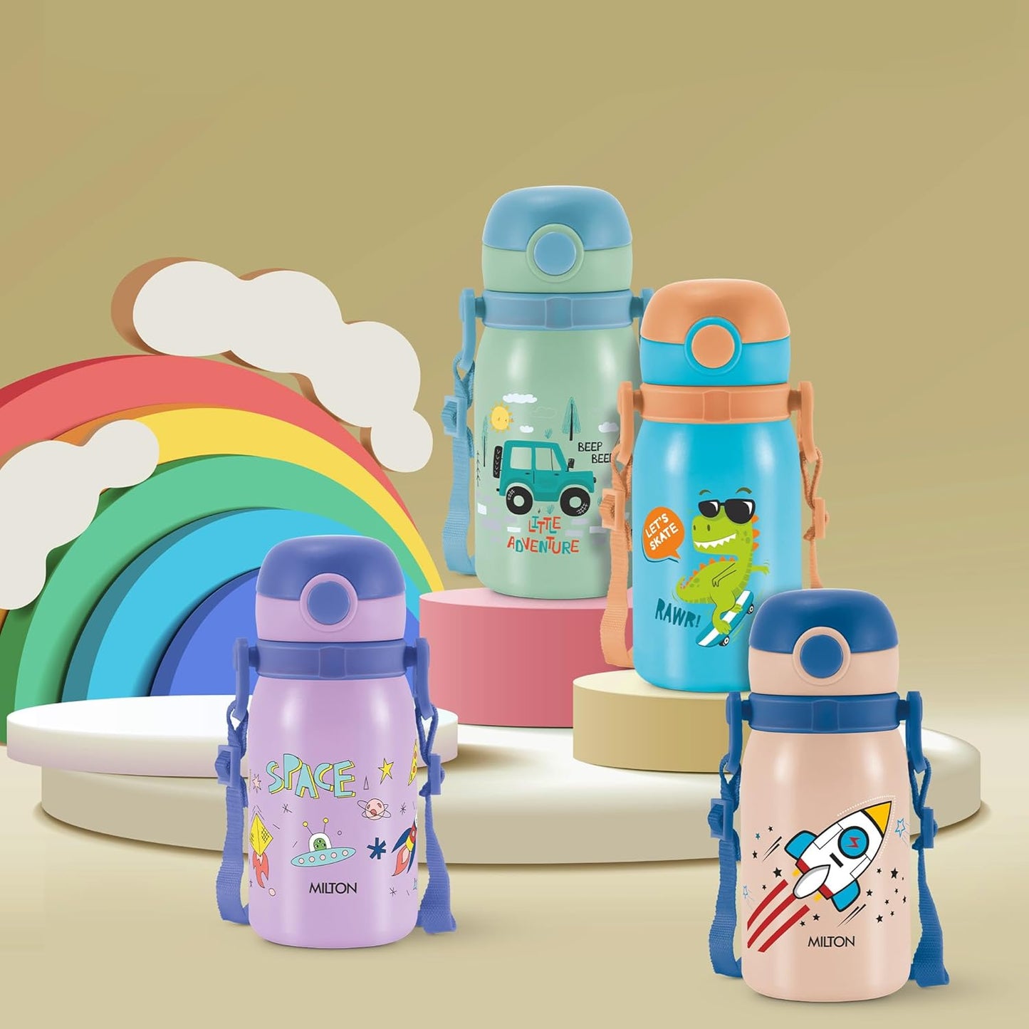 MILTON Torque 450 Car Stainless Steel Kids Water Bottle, 460 ml, Assorted Colours