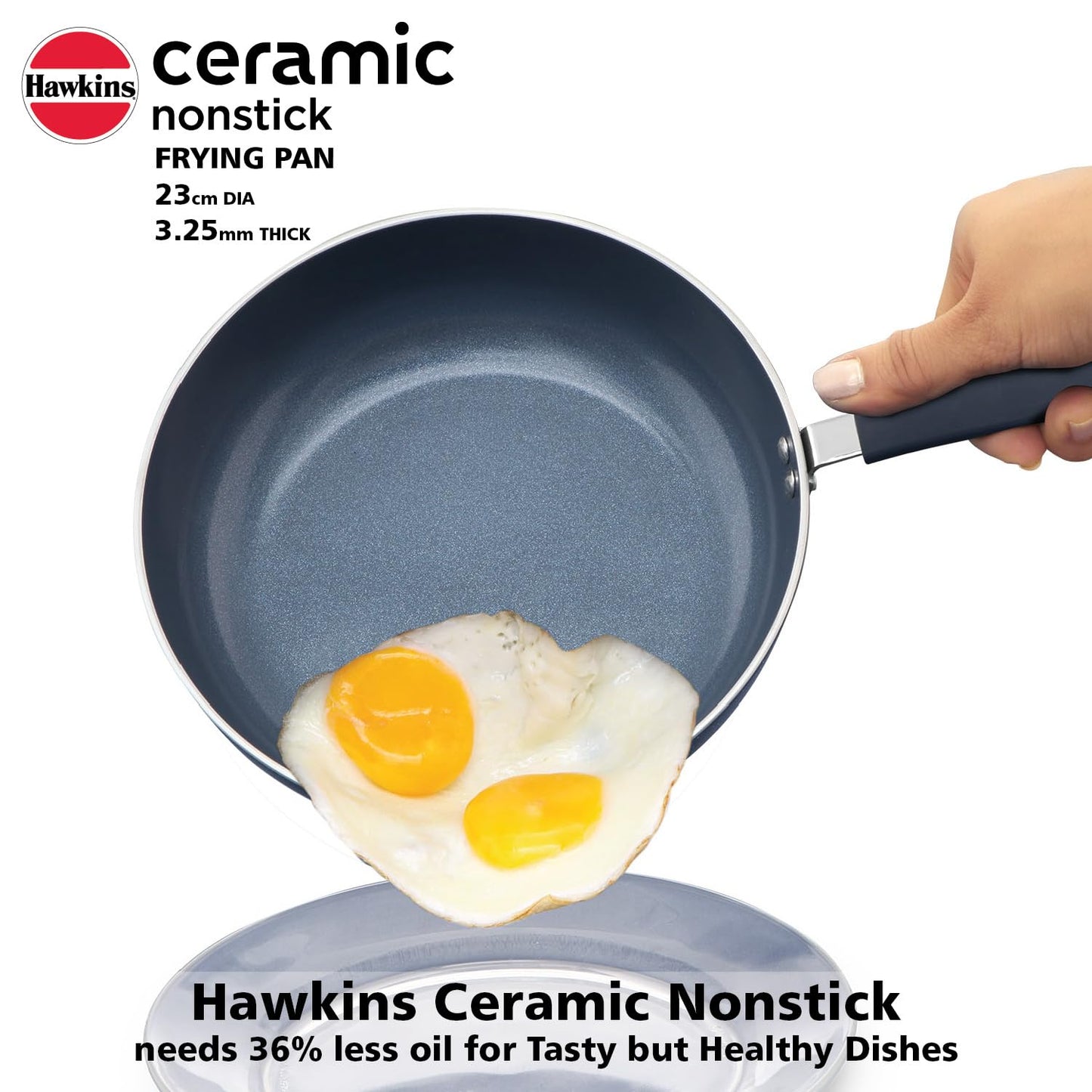Hawkins Ceramic Nonstick Frying Pan, 24 cm Diameter, Induction Fry Pan with Glass Lid, Granite Omlette Egg Pan, Fish Pan, Blue (ICF24G)