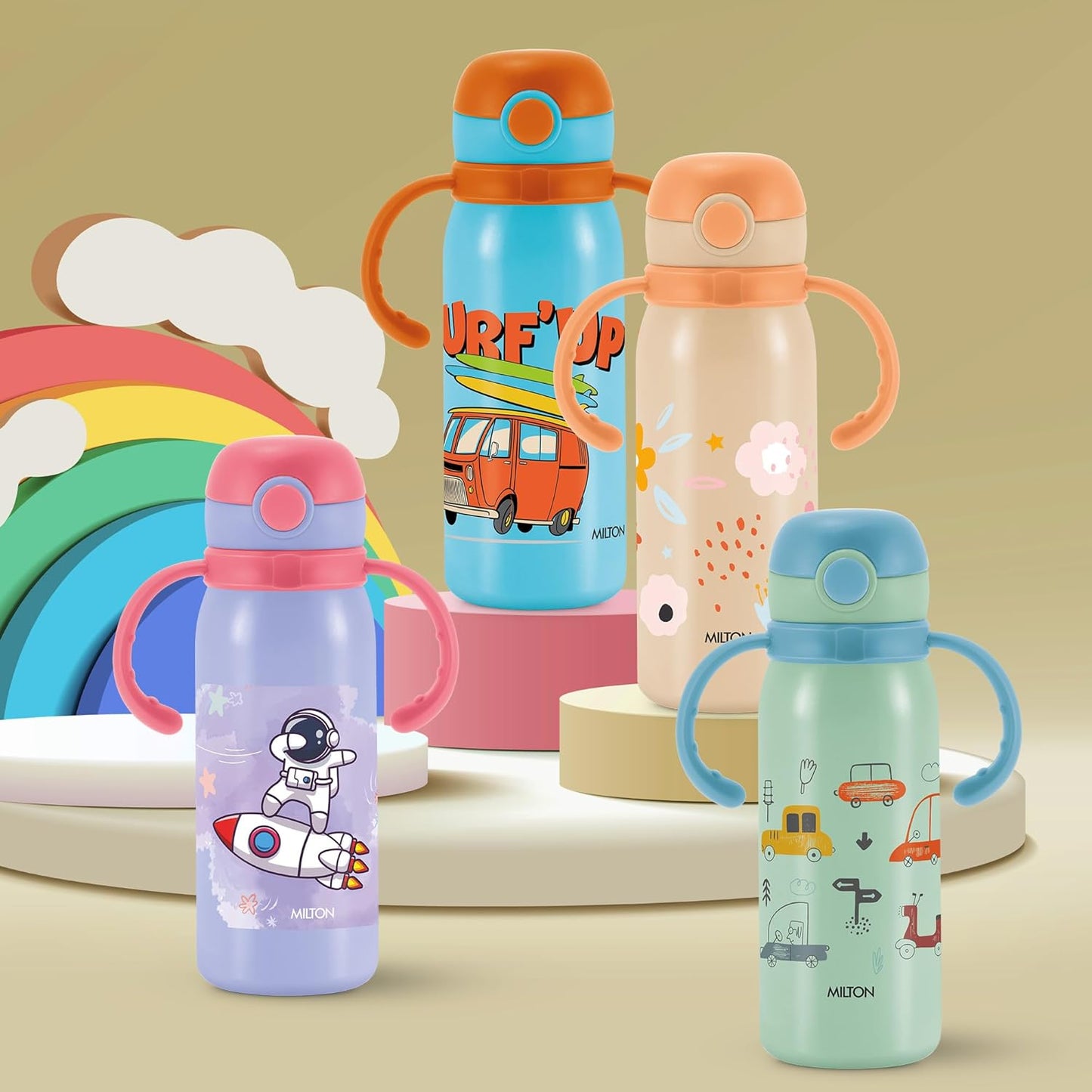 MILTON Fountain 650 Astronaut Stainless Steel Kids Water Bottle, 630 ml, Purple | Single walled | Leak Proof| Easy to Carry | Sipper Bottle | School | Picnic | Travel