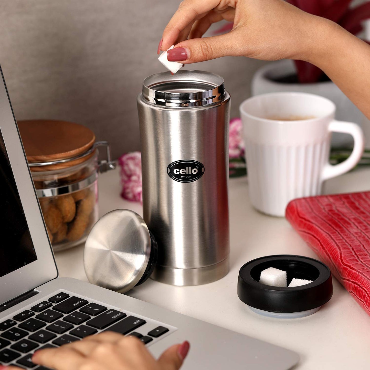 Cello My Cup Stainless Steel Water Bottle | Leak-Proof Cap & Wide Mouth Opening | Thermo Steel Technology | Ideal for Gym or Various Outdoor Activities Like Hiking, Trekking | 350ml- Silver
