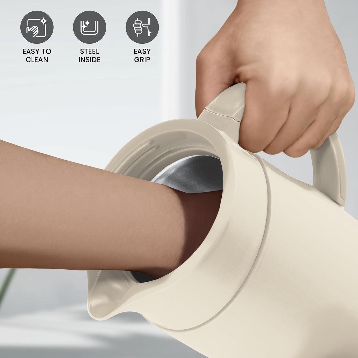 Milton Renova 500 Water Jug, PU Insulated Inner Stainless Steel Hot & Cold Jug, BPA Free, Leak Proof, 500 ml, Beige, Ideal for Tea, Coffee, Water, Hot Beverages