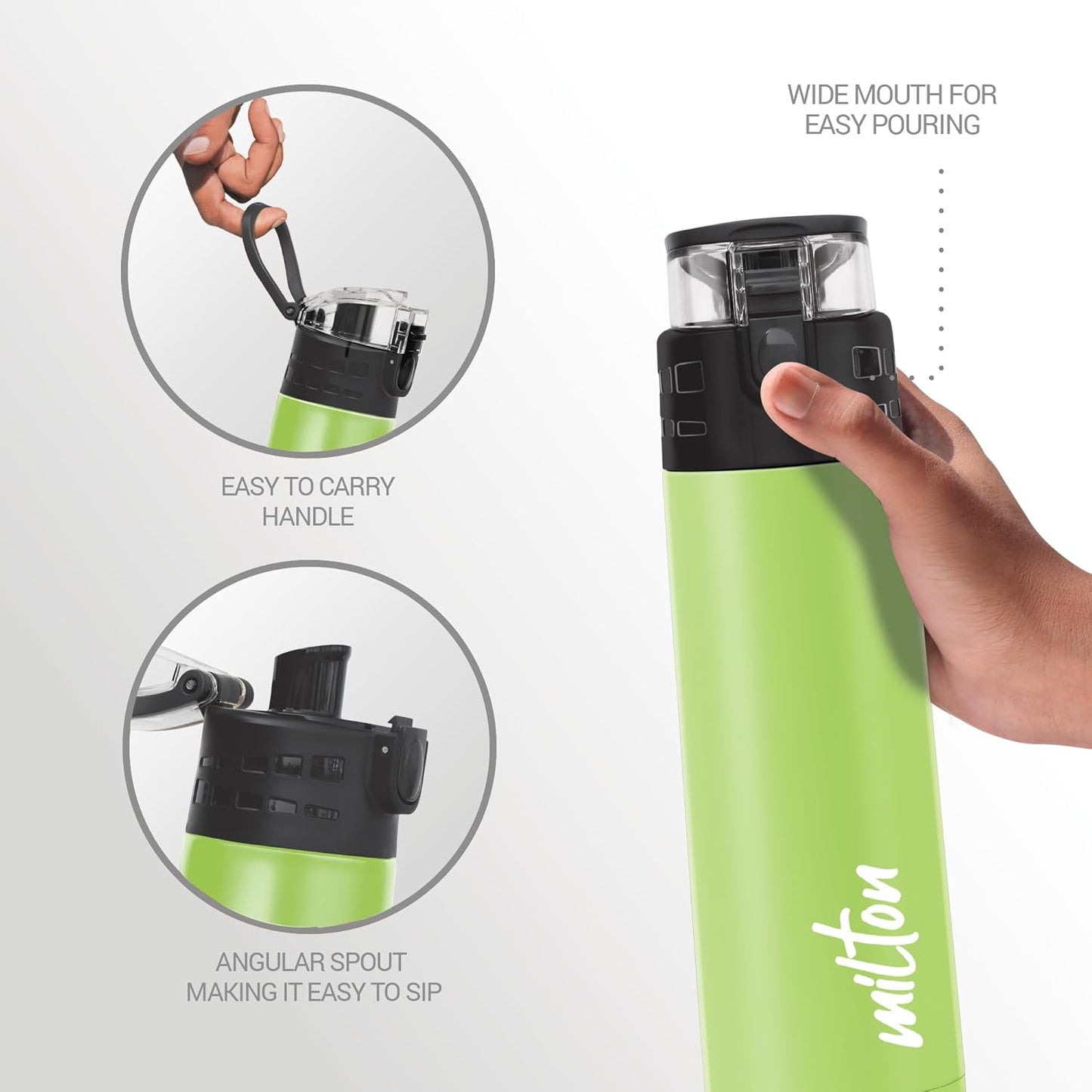 Milton Atlantis 600 Thermosteel Water Bottle 500 ml, 24 Hr Hot and Cold I Leak Proof Lid, ISI Certified I Vacuum Insulated I for Office, Gym, School I Green