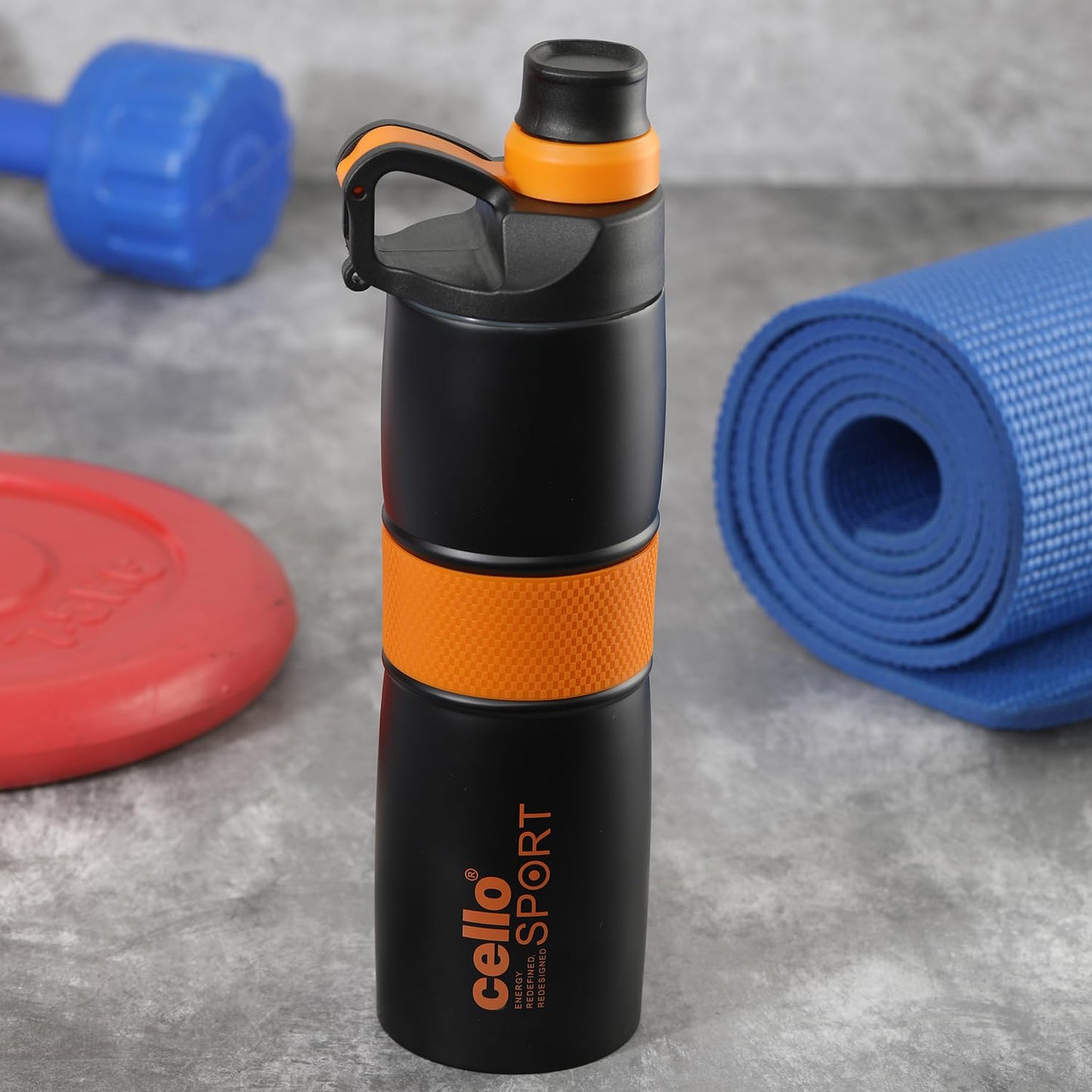 Cello Force Vacuum Insulated Flask | Hot and Cold Water Bottle with Anti-Slip Grip | Double Walled Sports Bottle for Travel, Home, Office, School | 700ml, Orange (Stainless Steel)