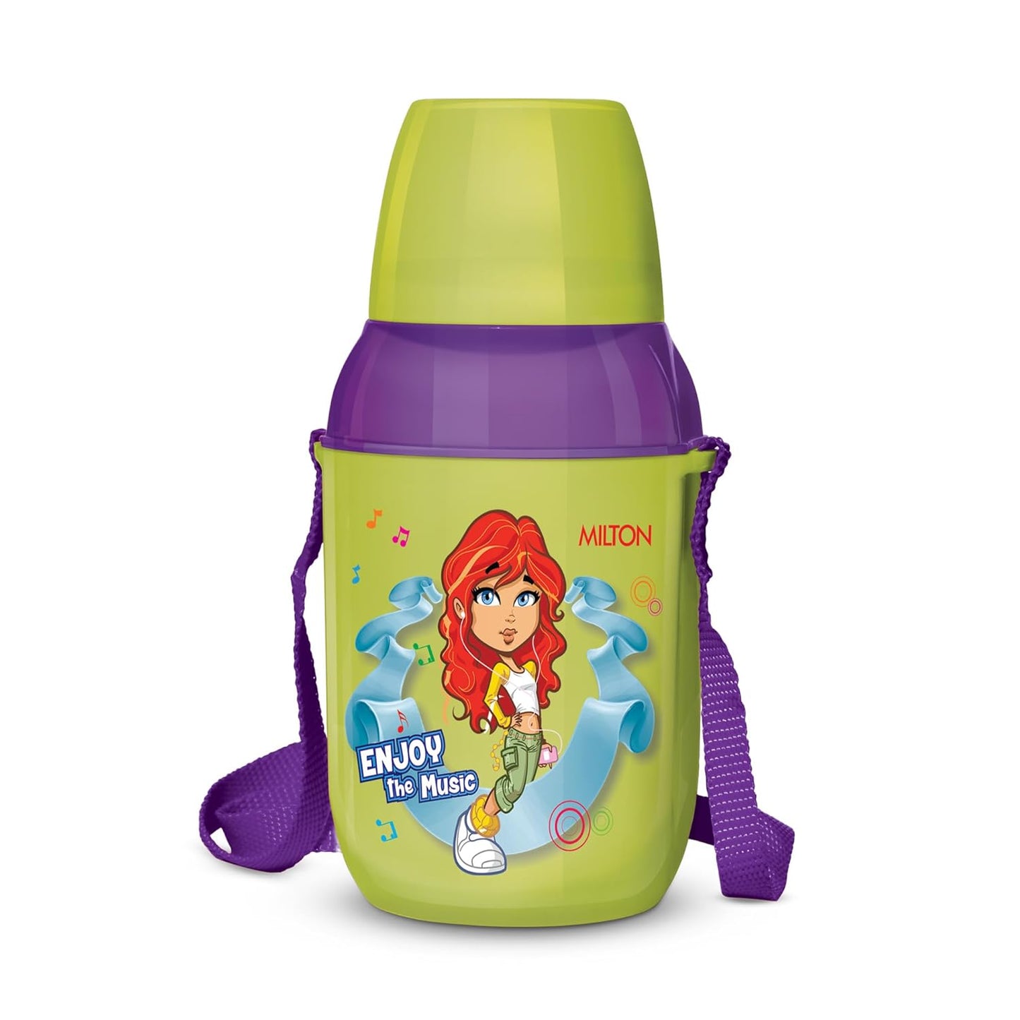 MILTON Kool Kid 450 Plastic Insulated Water Bottle with Belt & Straw, 430 ml, Green | PU Insulated | BPA Free | Easy to Carry | Leak Proof