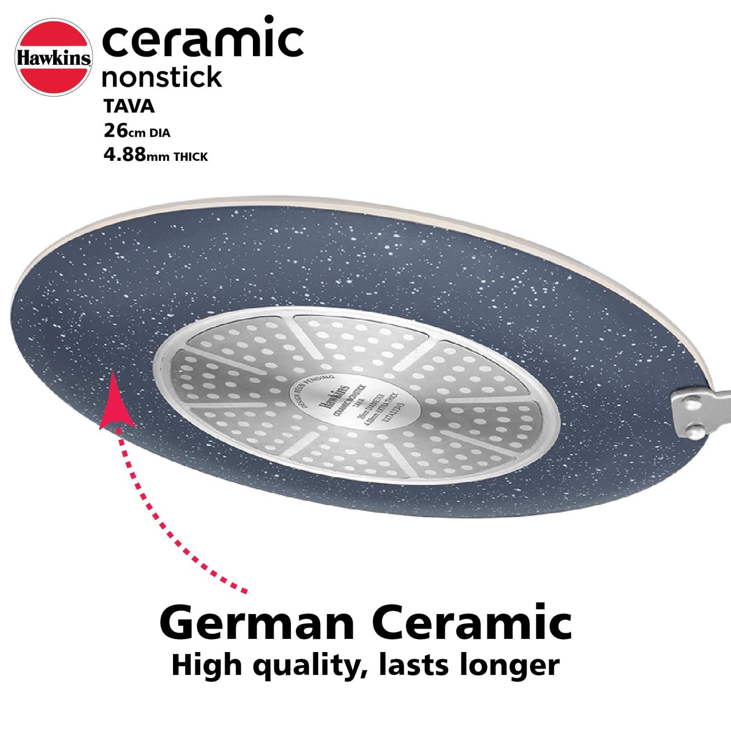 Hawkins Ceramic Nonstick Tava, 26 cm Diameter, Induction Paratha Tawa, Granite Griddle (ICT26)