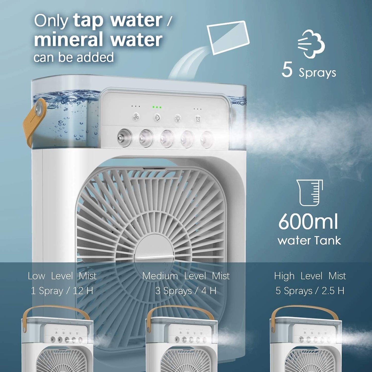Mini Cooler for Room Cooling AC Portable Mini Fan Artic Cooler with 7 Colors LED Light, 1/2/3 H Timer, 3 Wind Speeds and 3 Spray Modes for Office,Home,Dorm,Travel1(Multicolor)
