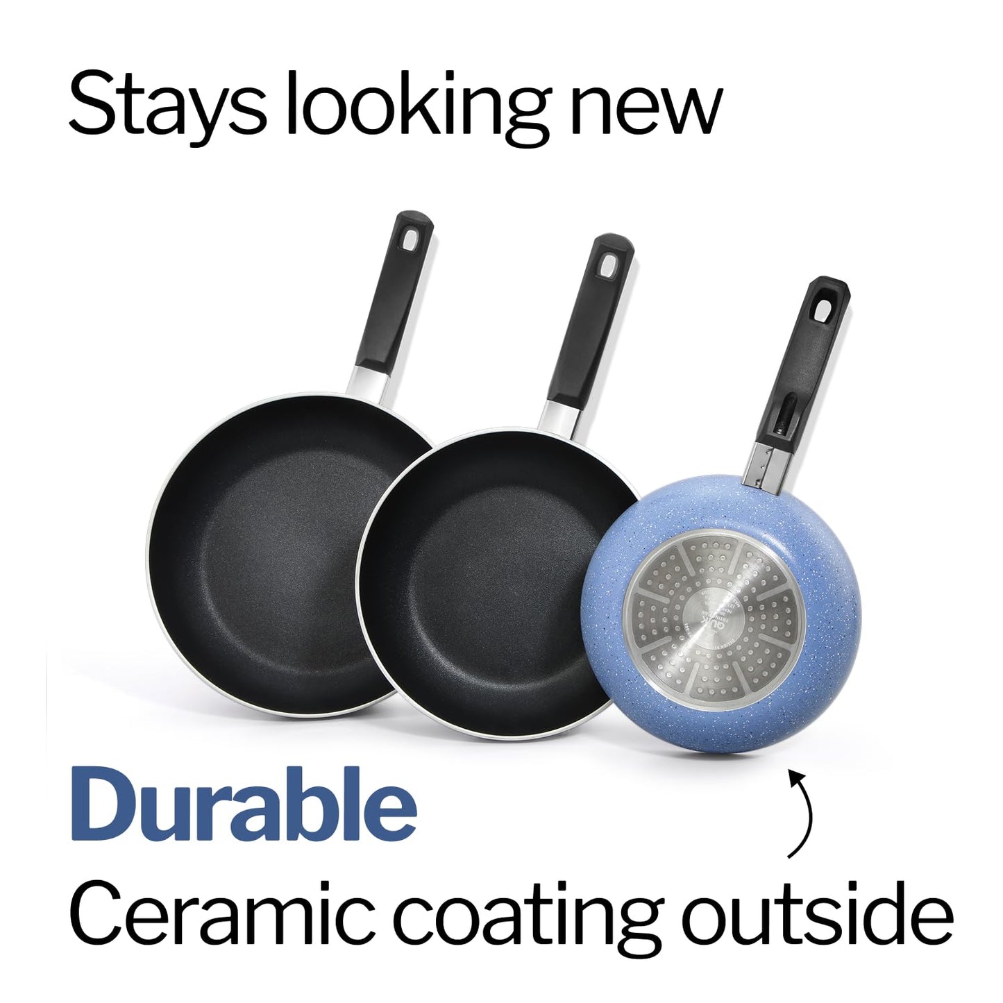 Hawkins Quik Frying Pan Set, Kitchen Gift Pack, 3 Piece Set of 20cm, 23cm and 25cm Fry Pans, Grey (IQFS)