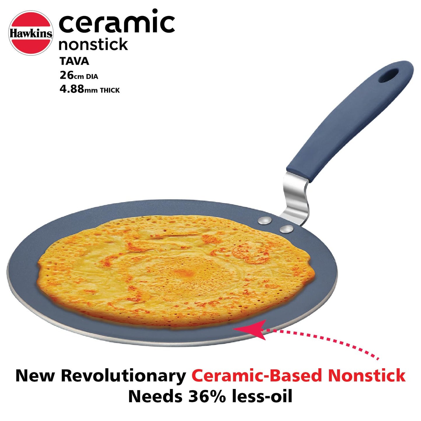 Hawkins Ceramic Nonstick Tava, 26 cm Diameter, Induction Paratha Tawa, Granite Griddle (ICT26)