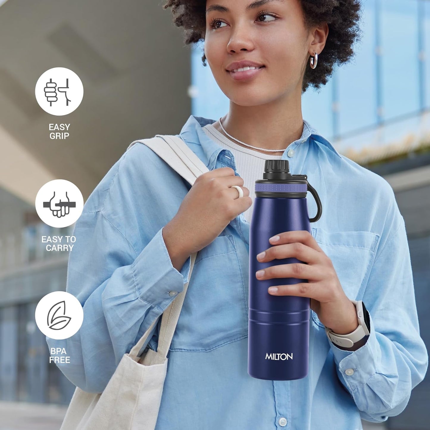 Milton Sparkle 900 Thermosteel Insulated Water Bottle, 925 ml, Blue | Hot and Cold | Leak Proof | Office Bottle | Sports | Home | Kitchen |Travel | Easy to Carry | Rust Proof