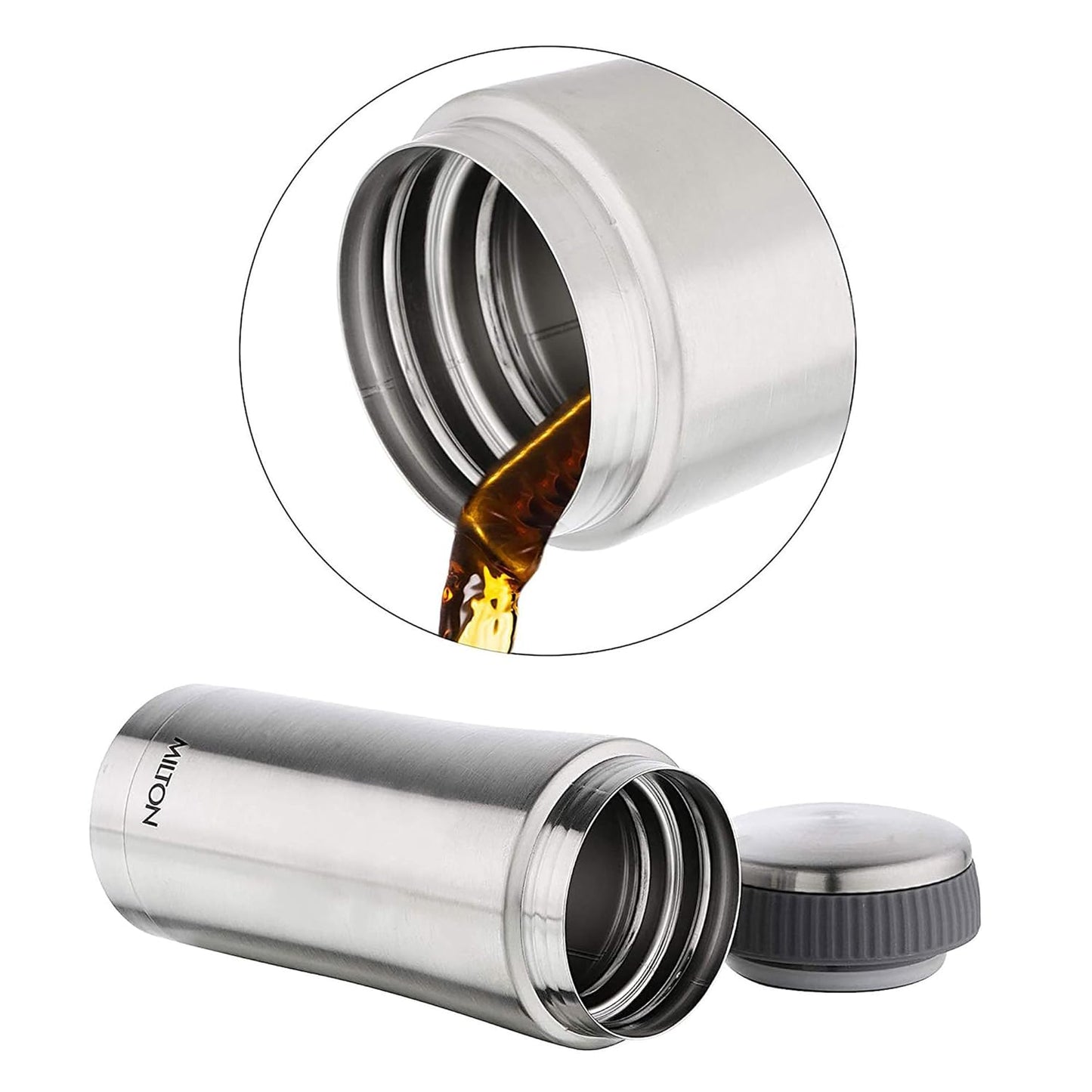 Milton Optima 350 Thermosteel Hot and Cold Flask, 340 ml, Silver | Vacuum Insulated | Rust Proof | Leak Proof | Tea | Coffee | Juice