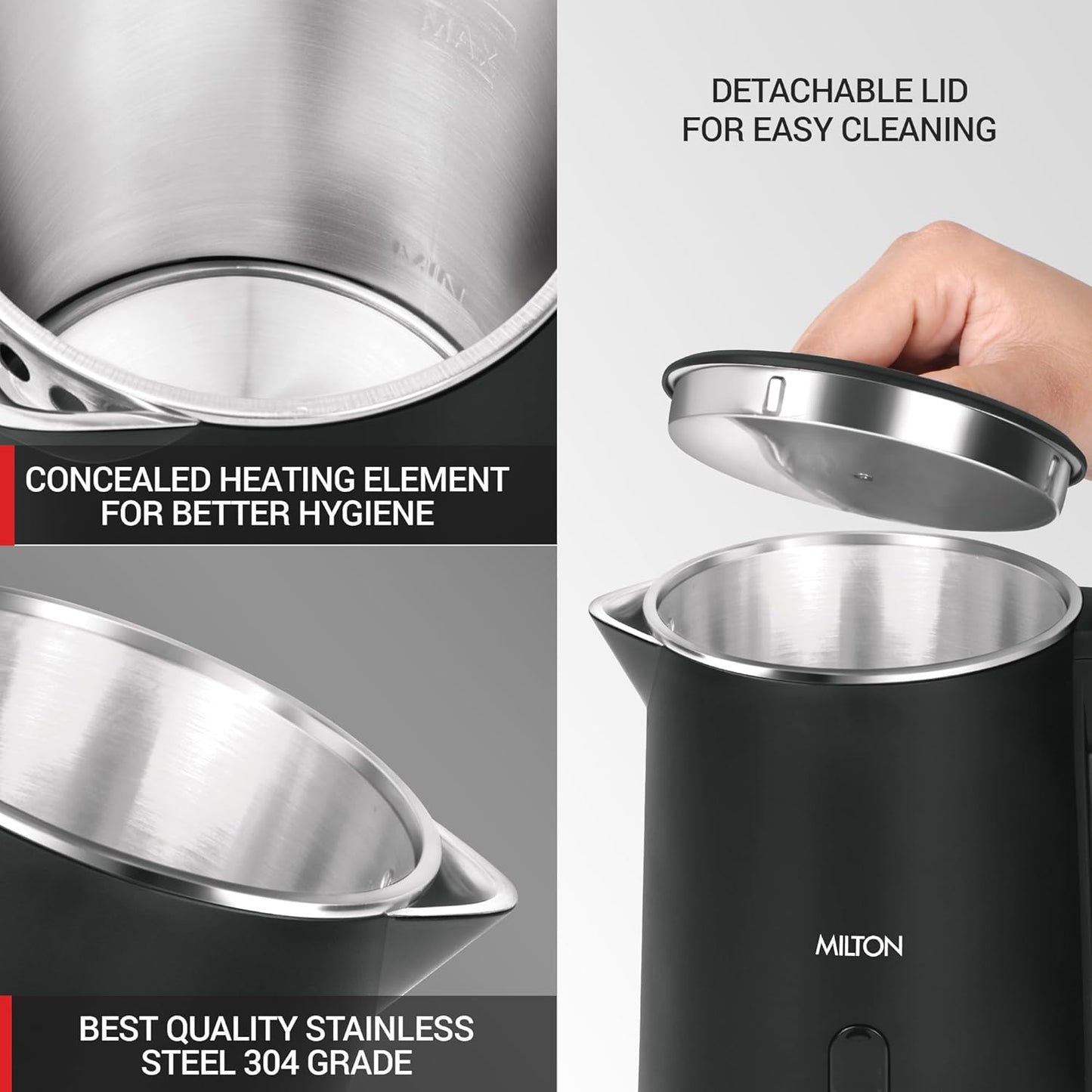 Milton Companion Electric Kettle 0.8L,1Pc,Black | Power Indicator | 1000 Watts | Double Walled | Auto Cut-off | Detachable 360 Degree Connector | Cool Tough Body | Cordless Pot