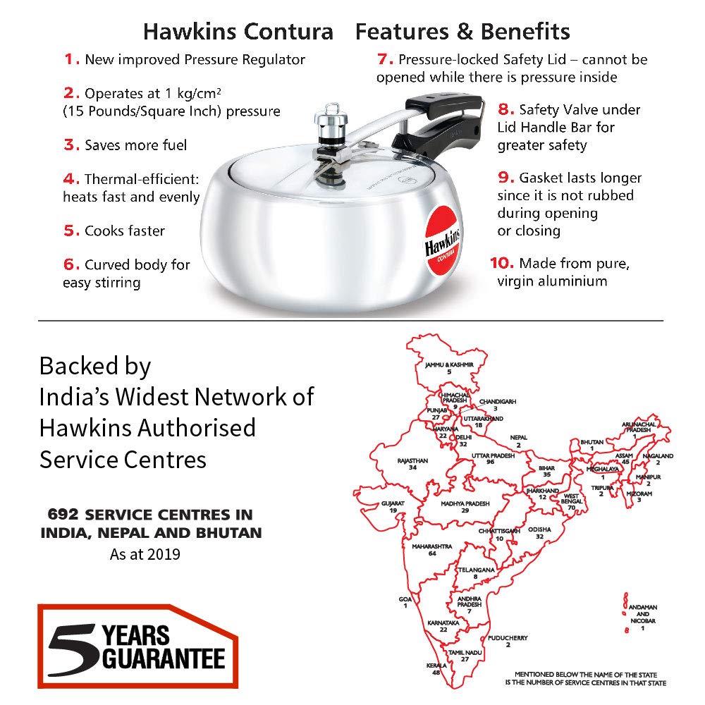 Hawkins 3.5 Litre Contura Pressure Cooker, Handi Inner Lid Cooker, Silver (HC35) Aluminium