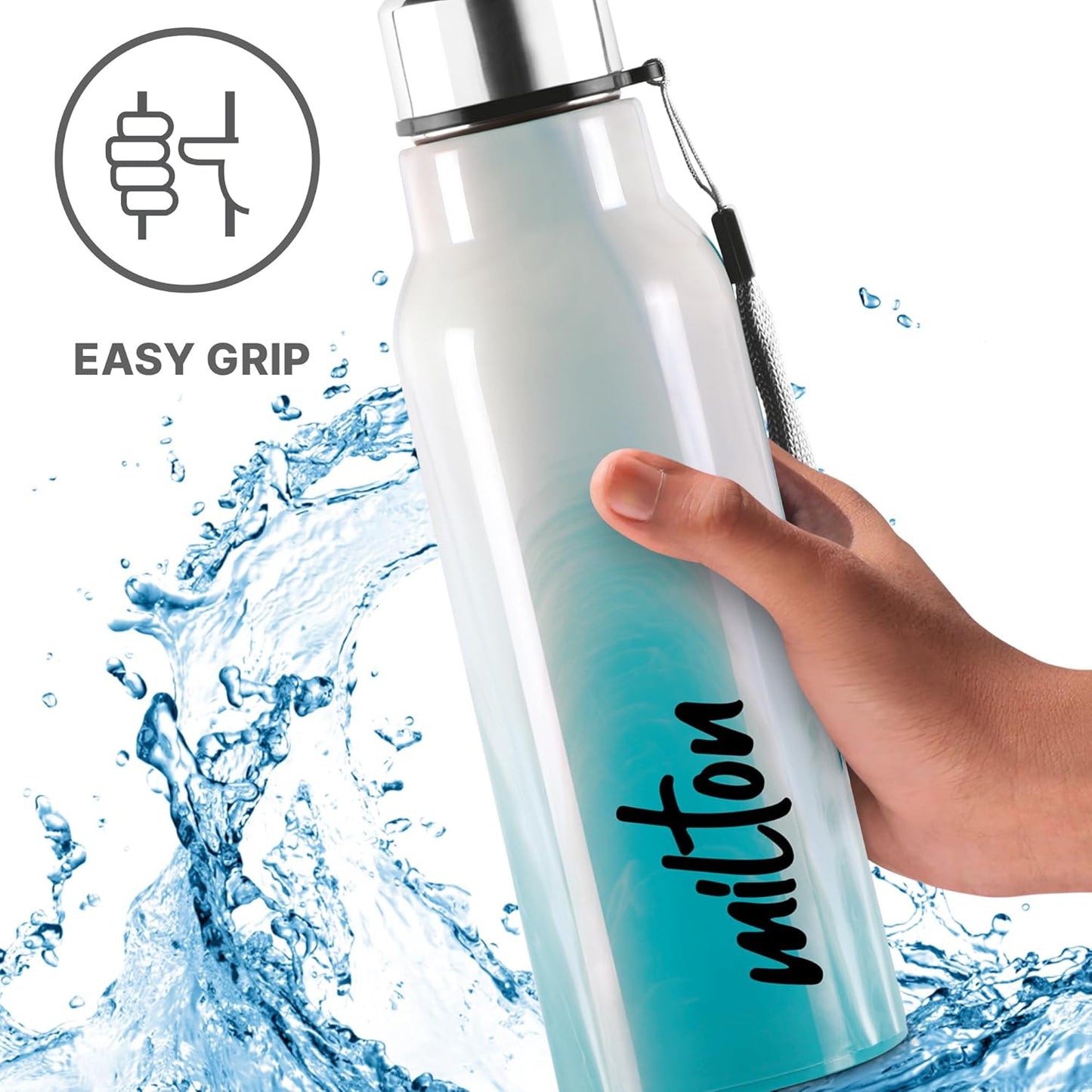MILTON Steel Marble 600 Leak Proof, Wide Mouth & Easy to Open Insulated Inner Steel Outer Plastic Water Bottle, 520 ml, Aqua Green, School | Office | Travel Bottle