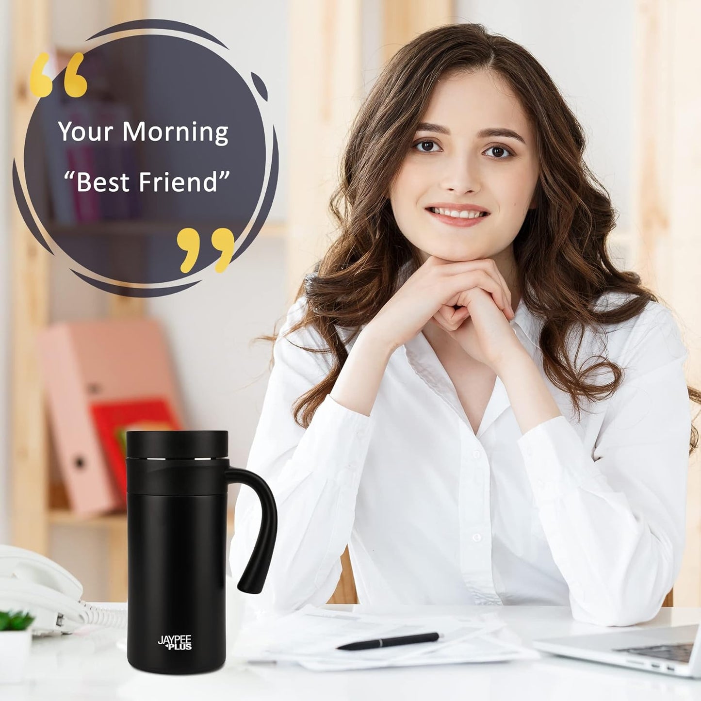 Jaypee Plus Handy Coffee Mug, Stainless Steel Insulated Travel Mug,Vacuum Insulation Cup for hot Tea,Cold Tea & Soup 400 ml, Black