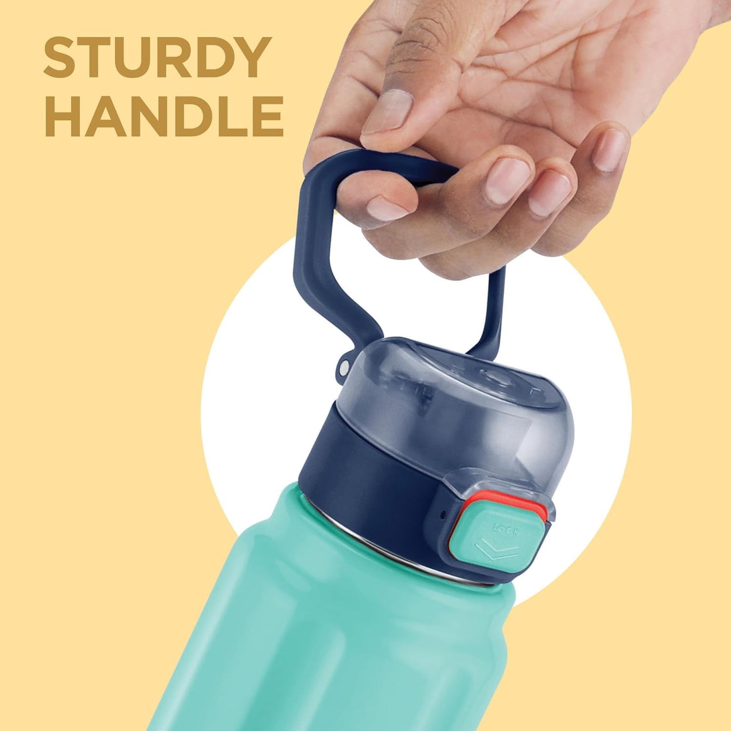 Milton Taurus 900 Steel Thermoware, Inner Stainless Steel, Cold PU Insulated, Leak Proof Water Bottle for School Kids, Office, Gym, Easy to Carry Handle, 665 ml, Light Blue