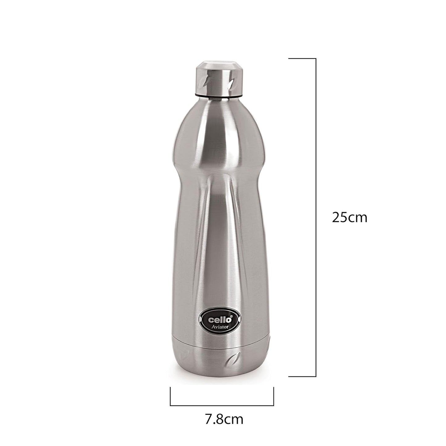 Cello Aviator Stainless Steel Flask Water Bottle, 500ml, Silver
