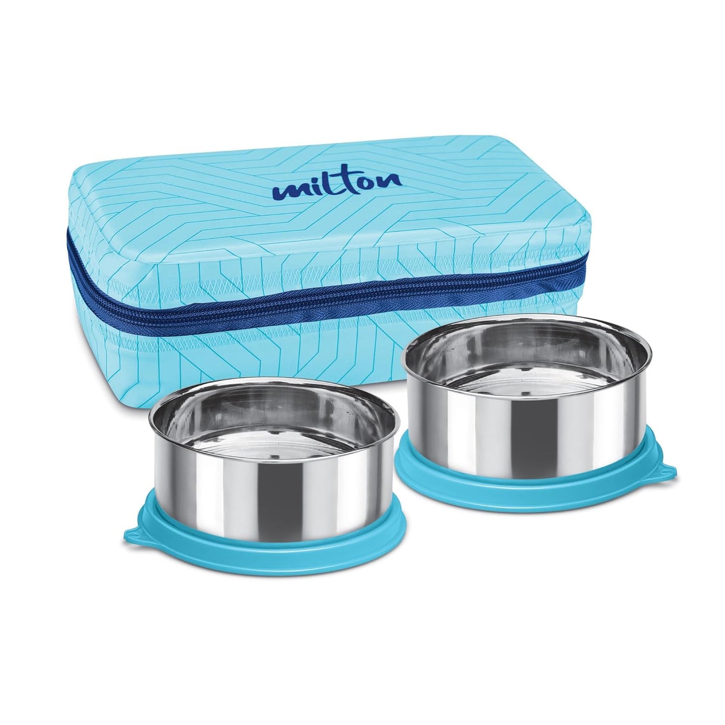 MILTON Mini Lunch Prime Tiffin with Unisex Bag, 2 Stainless Steel Containers 300 ml Each, with Plastic Cutleries, Leak-Proof Lunch Box for Office, School, College, Blue