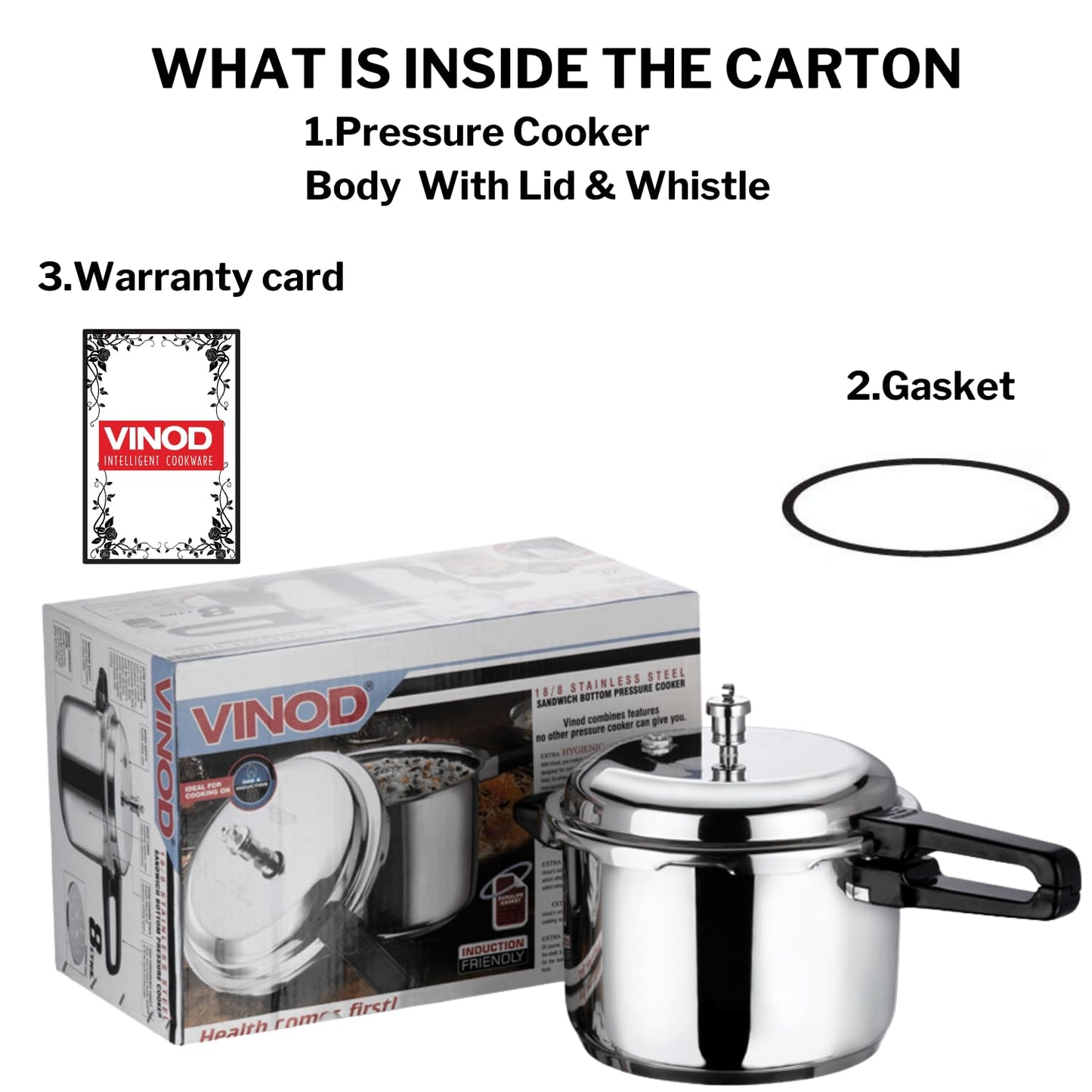 Vinod 18/8 Stainless Steel Pressure Cooker Outer Lid 10 Litre | Unique Sandwich Bottom Cooker | Induction and Gas Base | ISI and CE certified | 5 Years Warranty