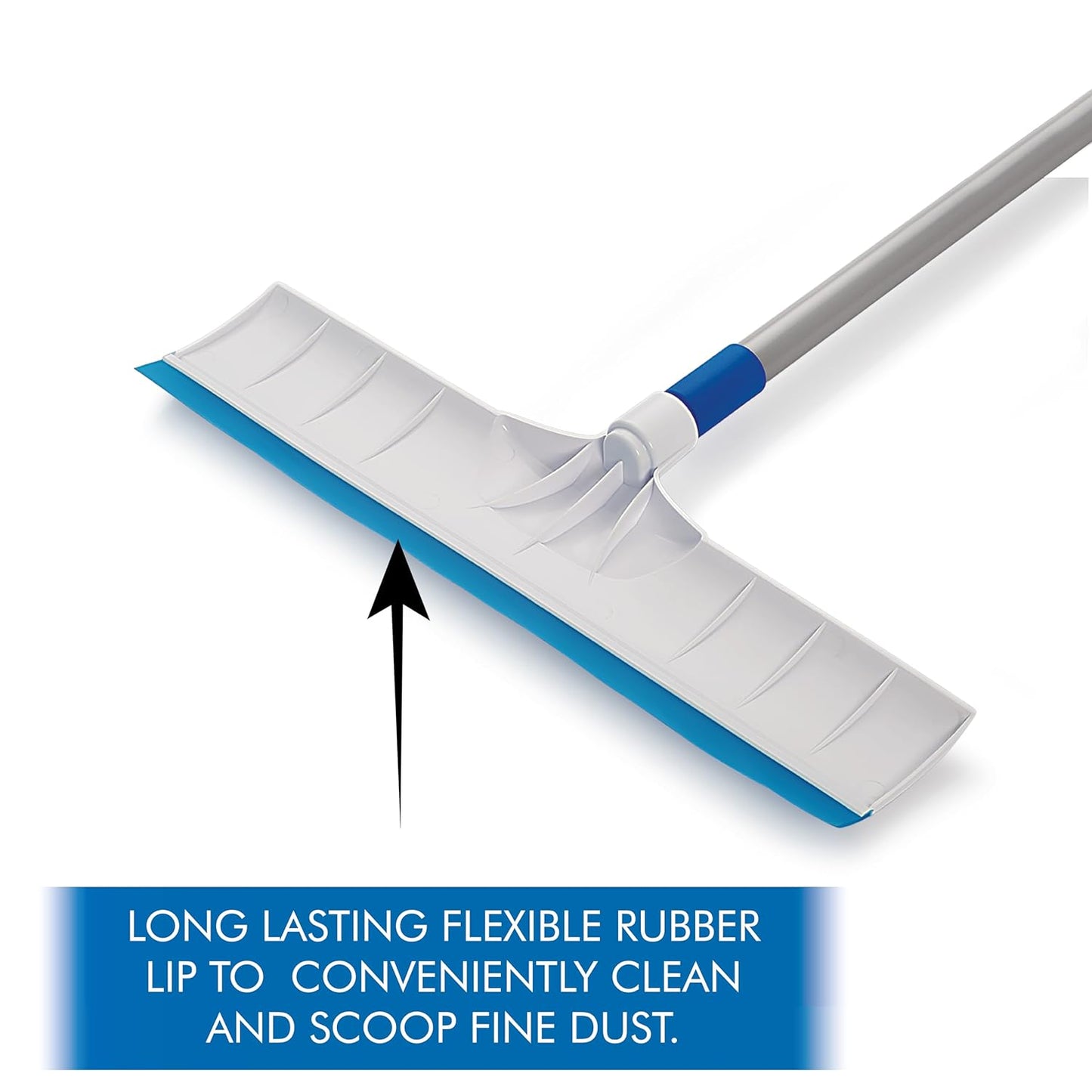Cello Kleeno Standee Floor Wiper| Flexible Rubber Lip | Brush Body Plastic & Steel Rod | Lightweight | Cleaning Tool | Cleaning Home, Kitchen, Bathroom | Blue and White