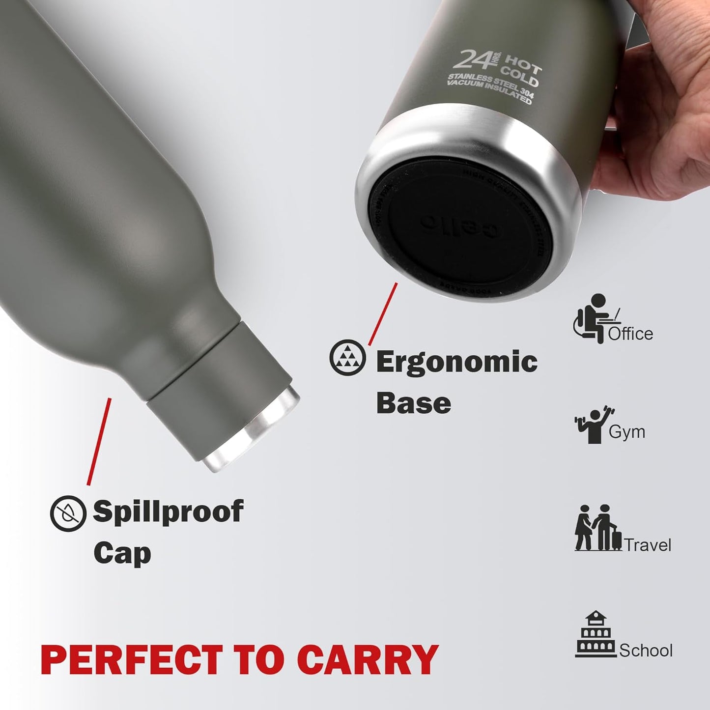 CELLO Duro Tuff Steel Series Marbella Thermosteel Flask, 900ml, Green | 24 Hours Hot & Cold Bottle | Flask for Tea Coffee | Ideal for Office, Gym, Home, Kitchen, Hiking, Trekking, Travel Bottle