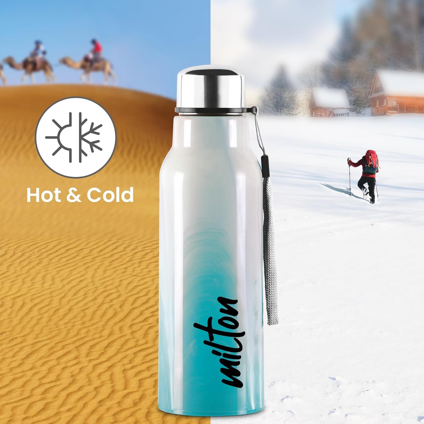 MILTON Steel Marble 600 Leak Proof, Wide Mouth & Easy to Open Insulated Inner Steel Outer Plastic Water Bottle, 520 ml, Aqua Green, School | Office | Travel Bottle