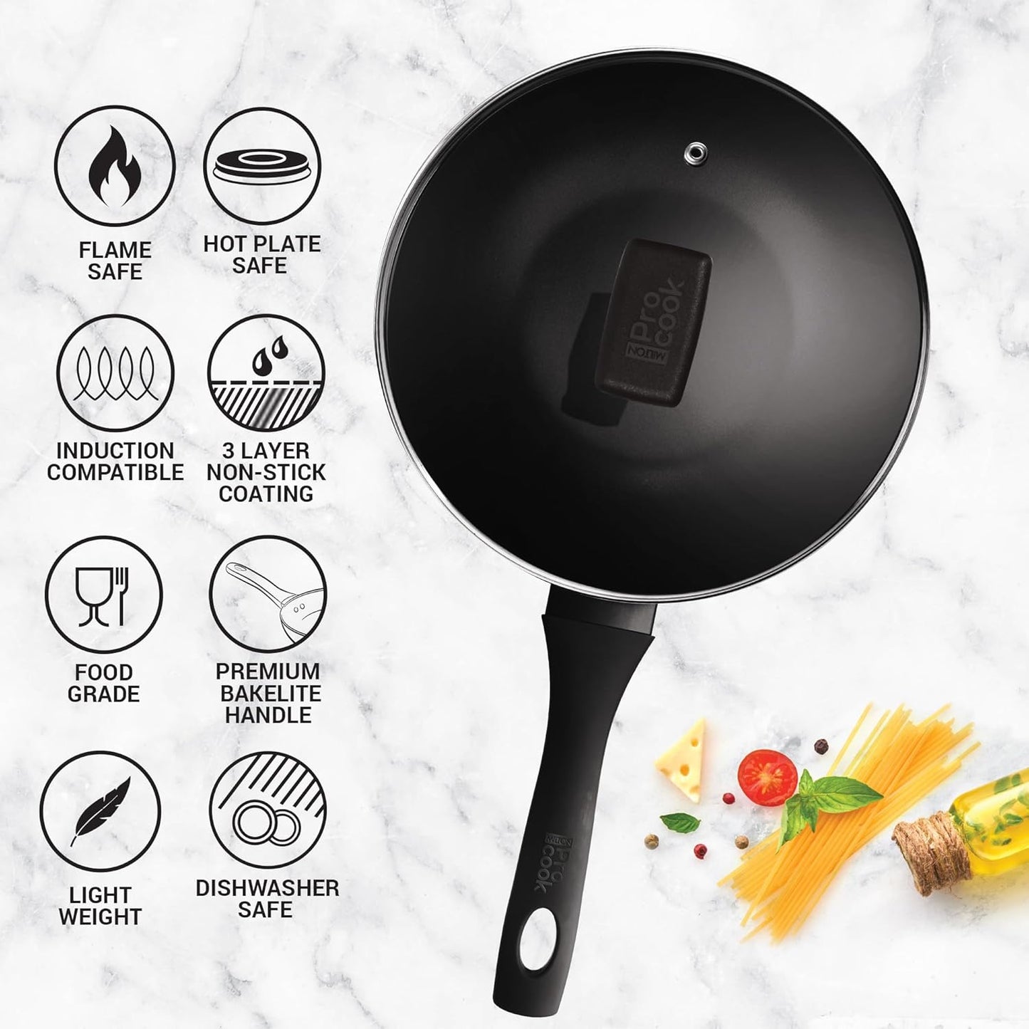 MILTON Pro cook Black Pearl Induction Fry Pan with Glass Lid, 28 cm /2.5 Litre | 1 Year Warranty