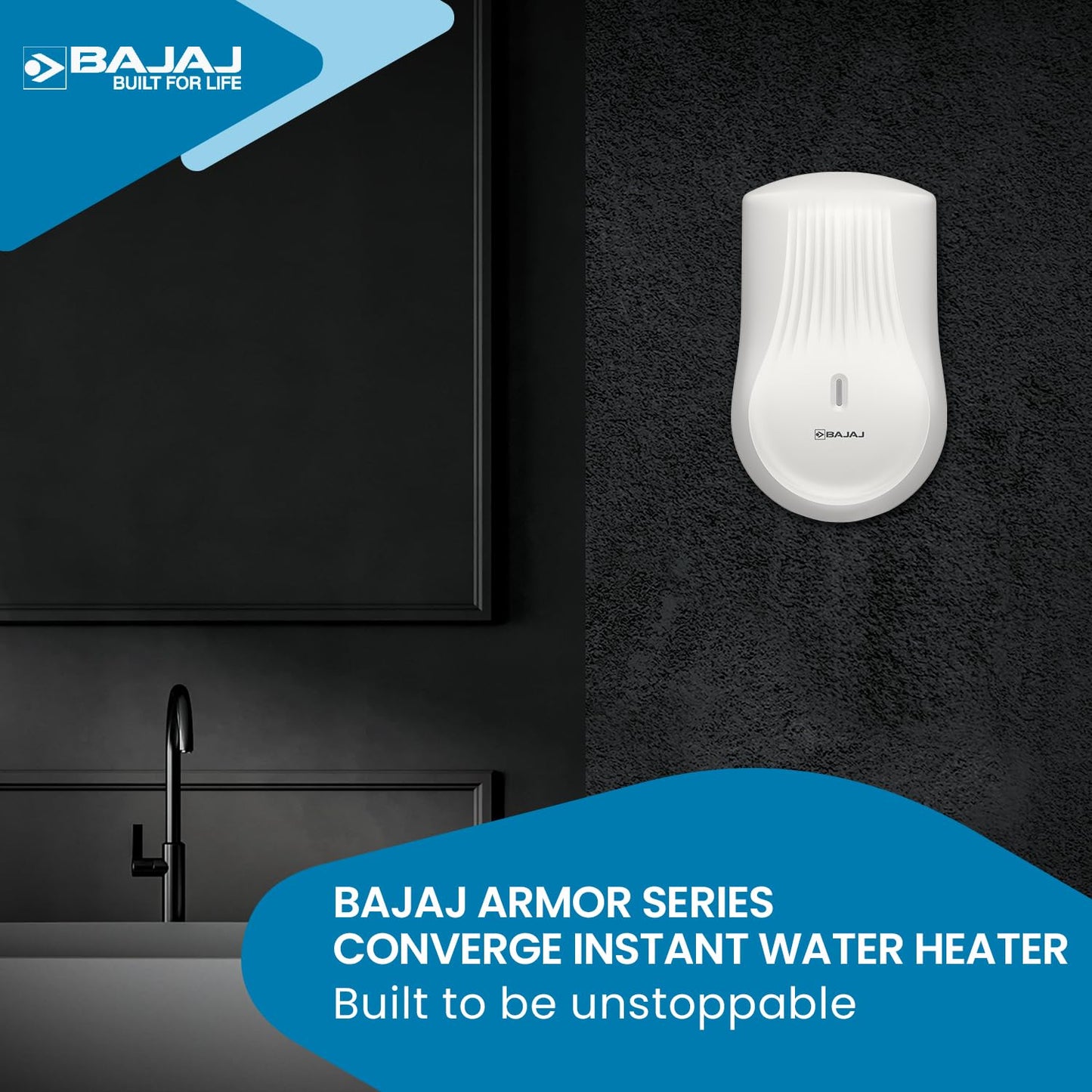 Bajaj Armor Series Converge 3L 3KW Instant Water Heater For Home|Ner Stick Heating Element|Withstand 6 Bar Pressure|Shock Resistant & Rust Proof|Withstand 4.5KV Surge Voltage|4-Yr Warranty|White
