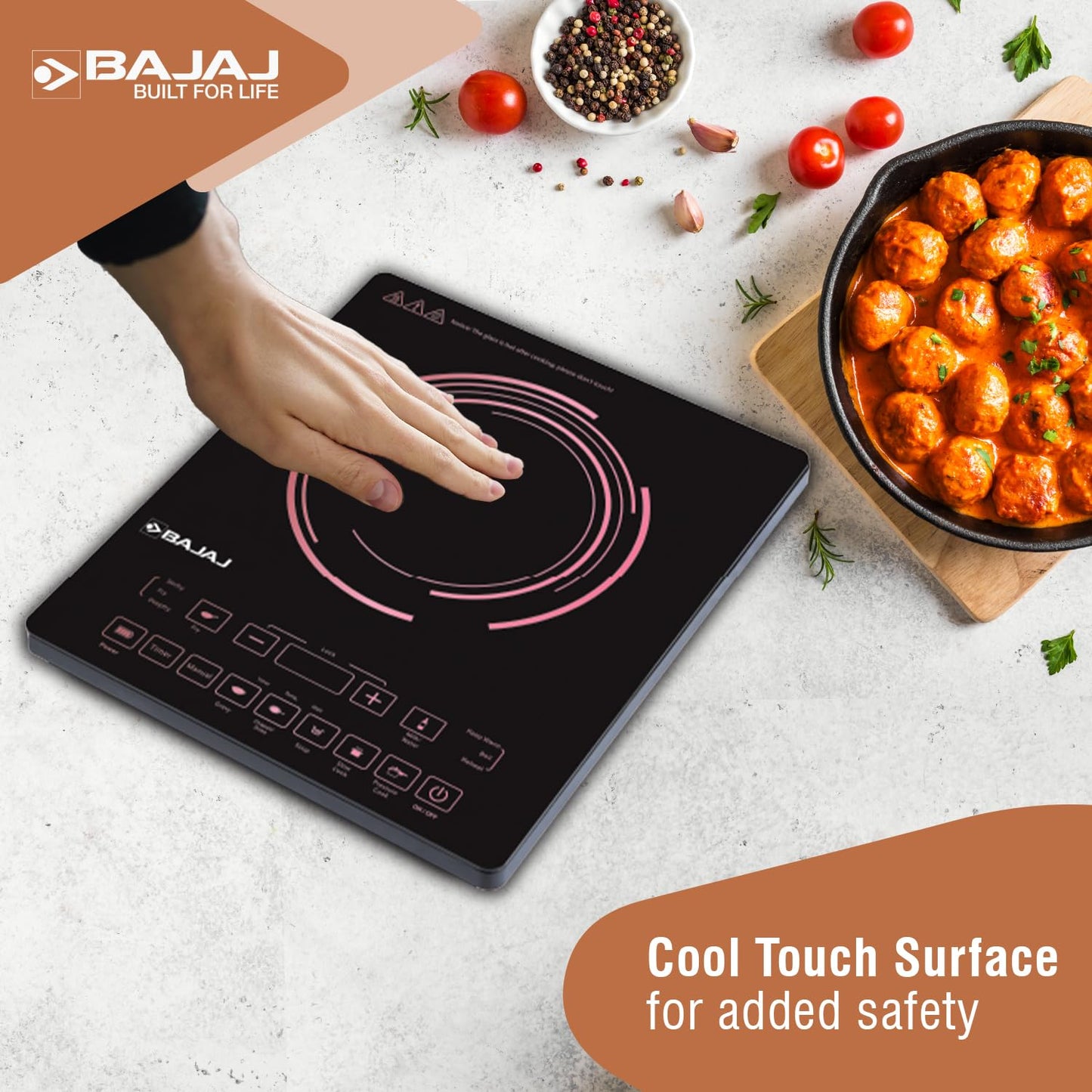 Bajaj ICX 200FP 2000 W Induction Cooktop | 7 Pre-Set Menus | Digital Display | Cool Touch Surface | 1 Year Warranty 【Black 】