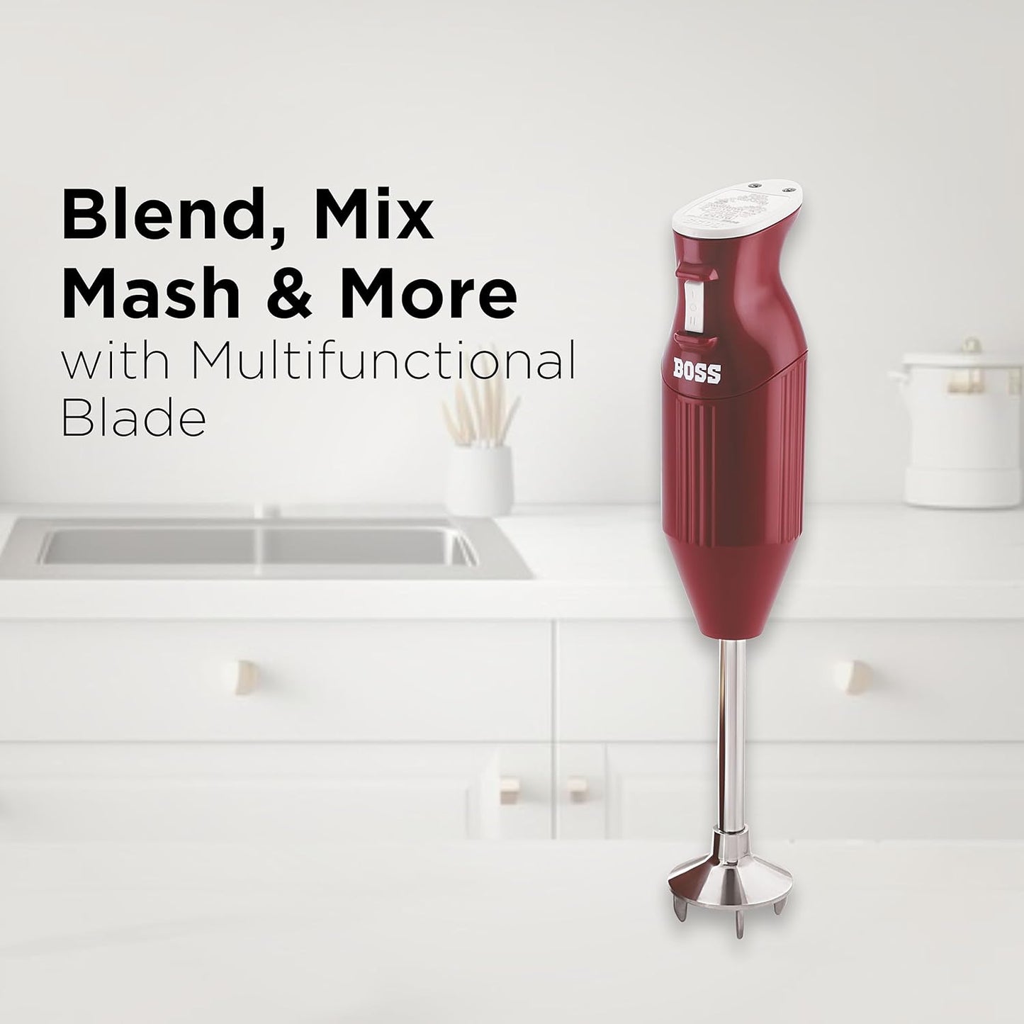 BOSS B132 Portable Hand Blender Stainless Steel 225 Watt | Variable Speed Control | 3 Years Warranty | Easy to Clean and Store | ISI-Marked, Twin Brown, Stainless Steel